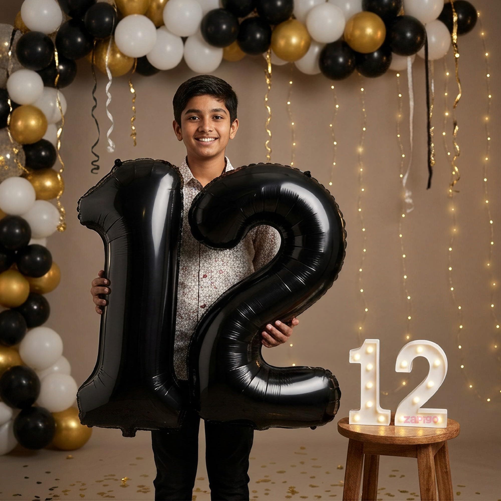 Balloonistics Black 40-Inch Foil Number 12 Balloon with Matching LED Marquee Light - Combo Set for 12th Birthday Decoration, Anniversary, Party Backdrop, Cake Table Decor thumbnail 1