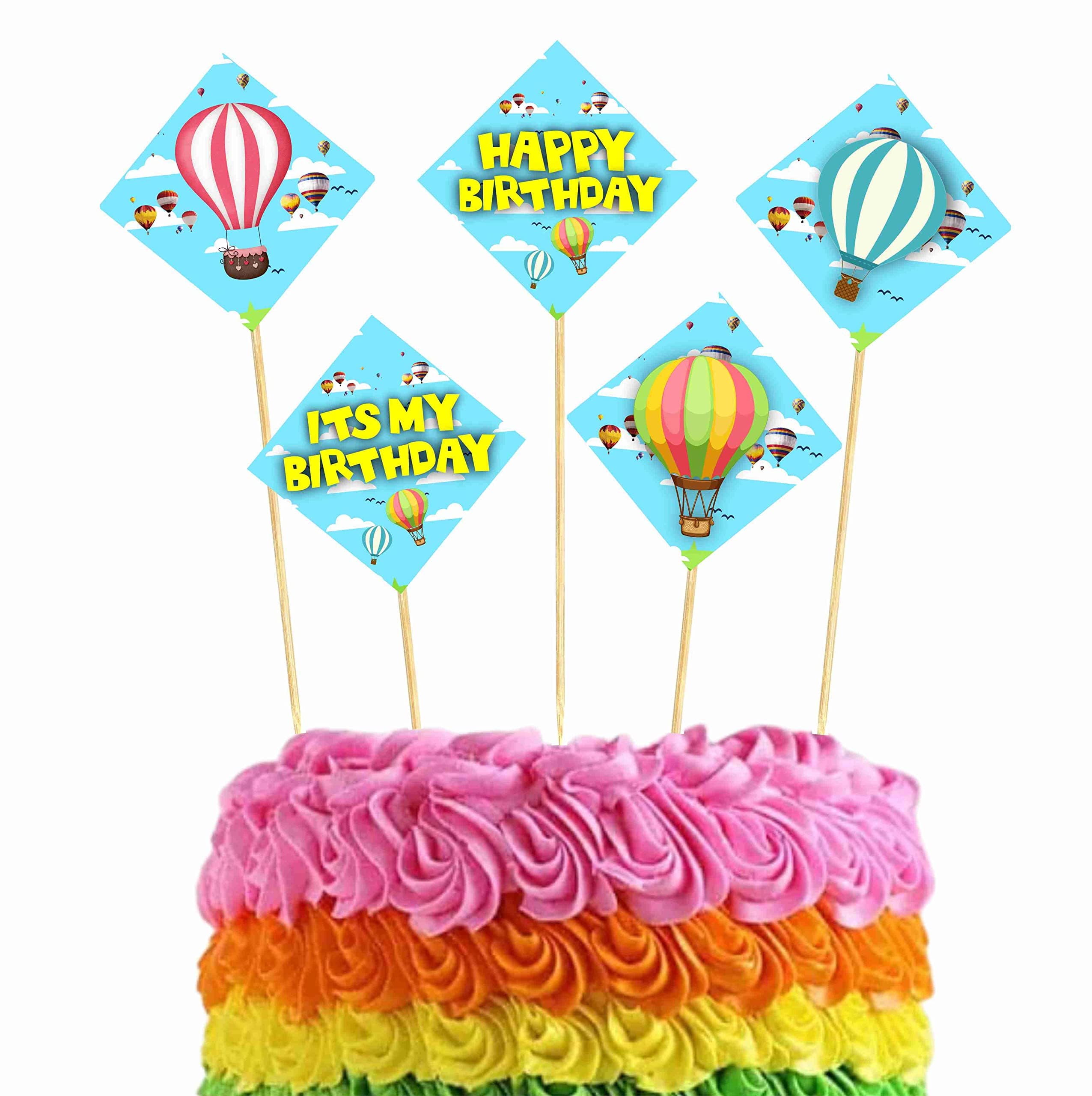Balloonistics Hot Air Balloon Happy Birthday Cake Toppers -Up & Away Party Decorations - Premium Cardstock Pastel Sky & Cloud Figures on Bamboo Sticks (Cake Topper - Pack of 10) thumbnail 1