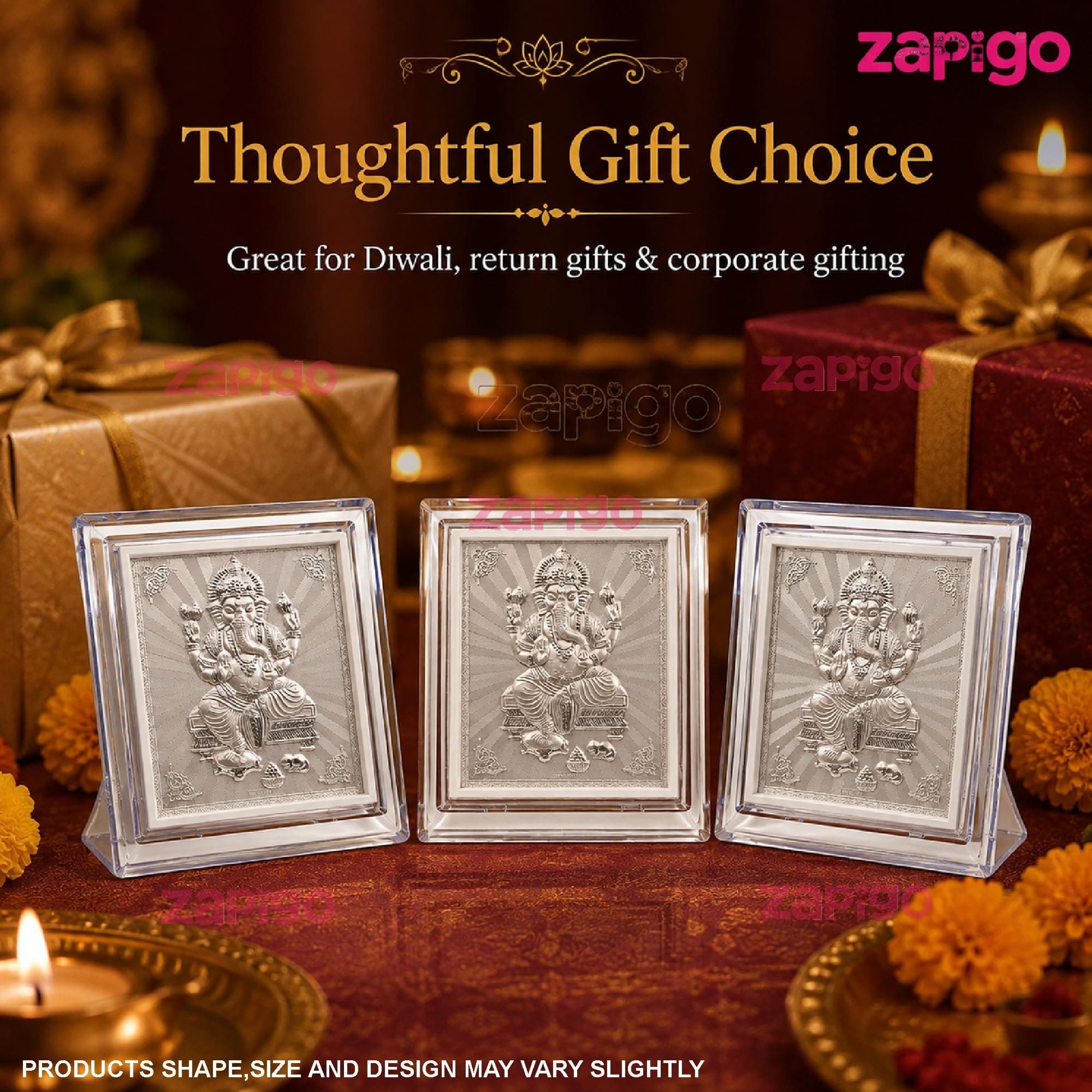 Habba Ganesha Frame Pooja Return Gift Combo for Women, Silver-Finish Vinayaka Acrylic Frame with Stand, Traditional Haldi Kumkum Tambulam Hamper for Ganesh Chaturthi, Gruhapravesam, Pack of 10 thumbnail 4