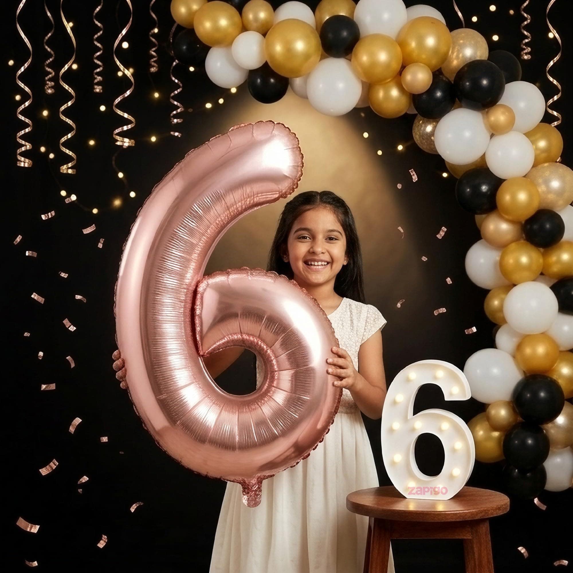 Balloonistics Rose Gold 40-Inch Foil Number 6 Balloon with Matching LED Marquee Light - Combo Set for 6th Birthday, Anniversary, Party Decoration, Photo Booth Backdrop thumbnail 1