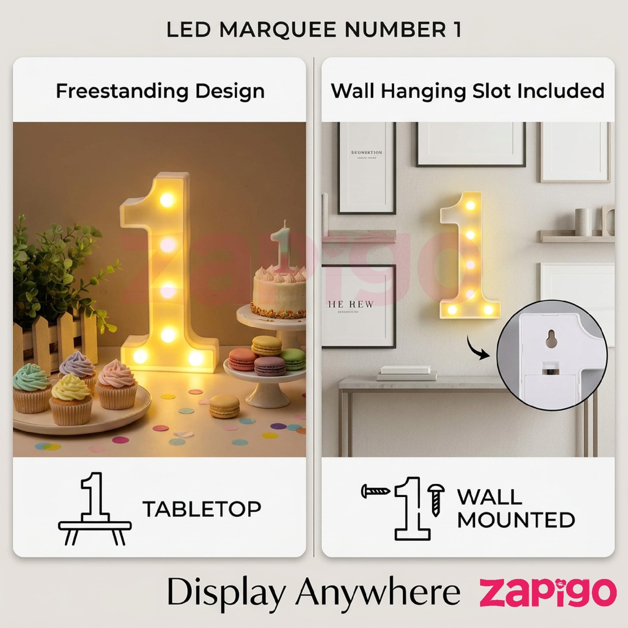 Balloonistics Warm White LED Marquee Number 1 Light - 9-Inch Cordless Battery-Operated Night Light - Standing Sign for First Birthday, Anniversary, Wedding & Home Decor (Number 1) thumbnail 5