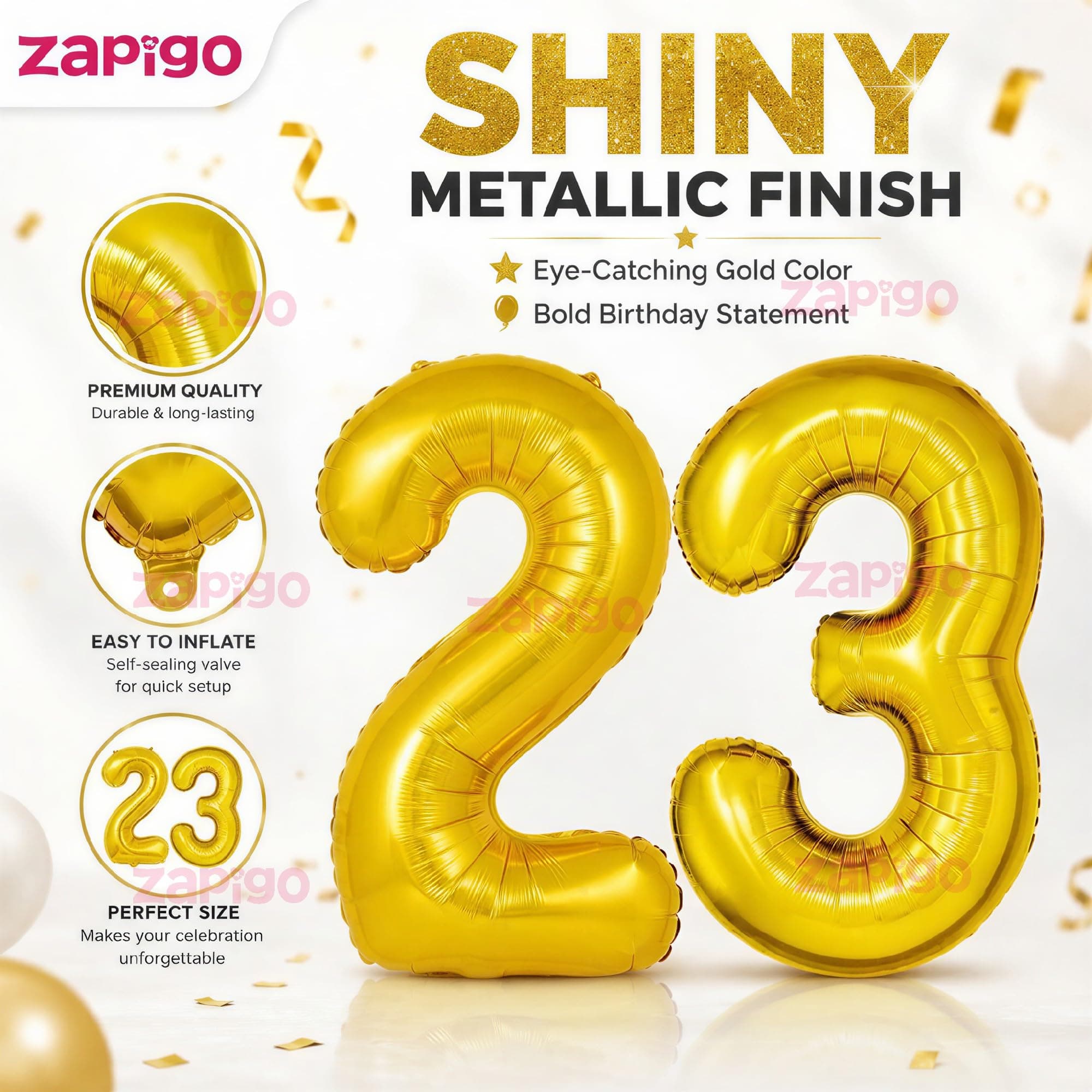 Balloonistics Number 23 Gold Foil Balloon – 17-Inch Metallic '23' Balloon Pack of 2 for 23rd Birthday & Young Adult Party Decoration thumbnail 6