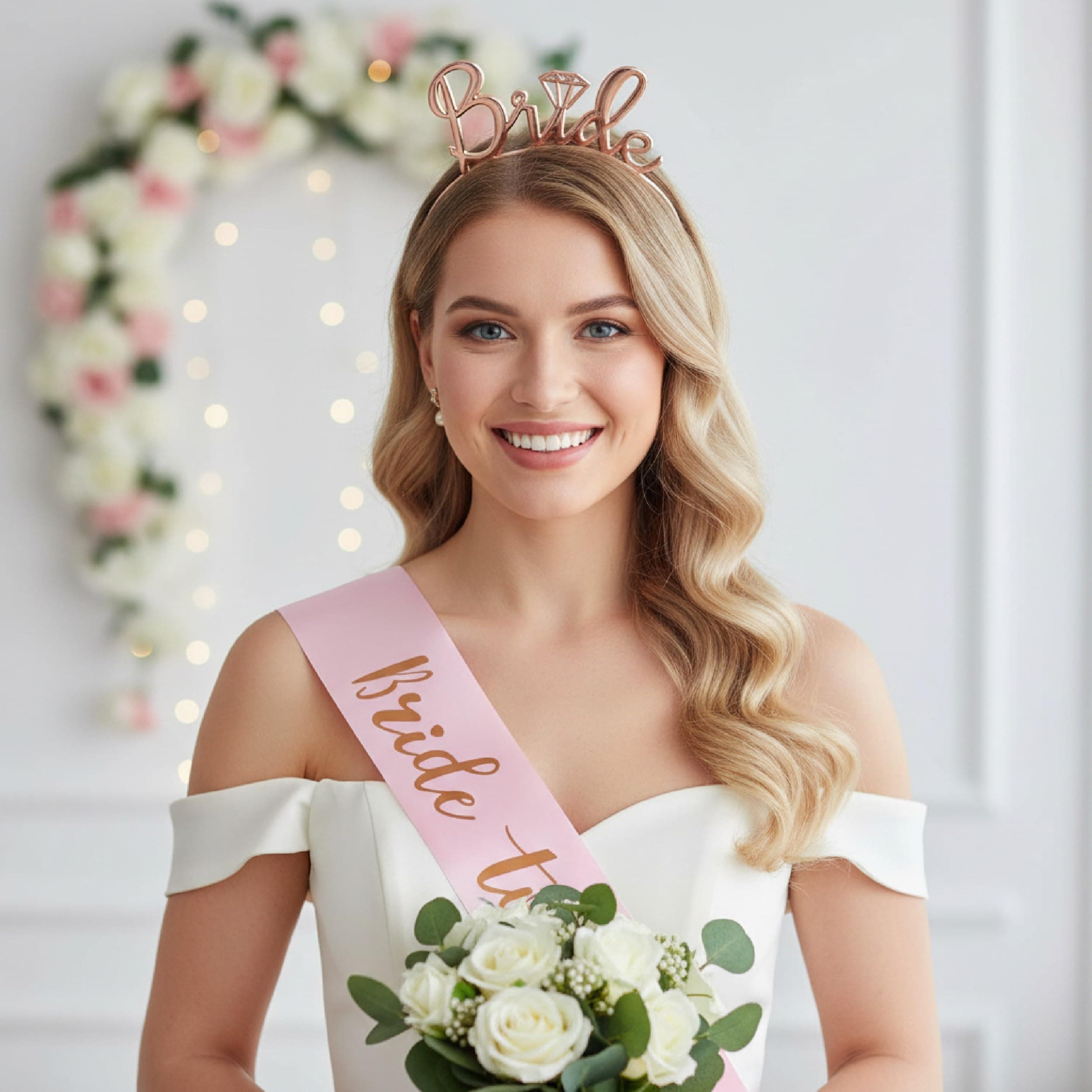 Balloonistics Bride to Be Decoration Kit – 2 Pcs Tiara & Pink Satin Sash – Premium Bridal Shower Props & Bachelorette Party Accessories thumbnail 5