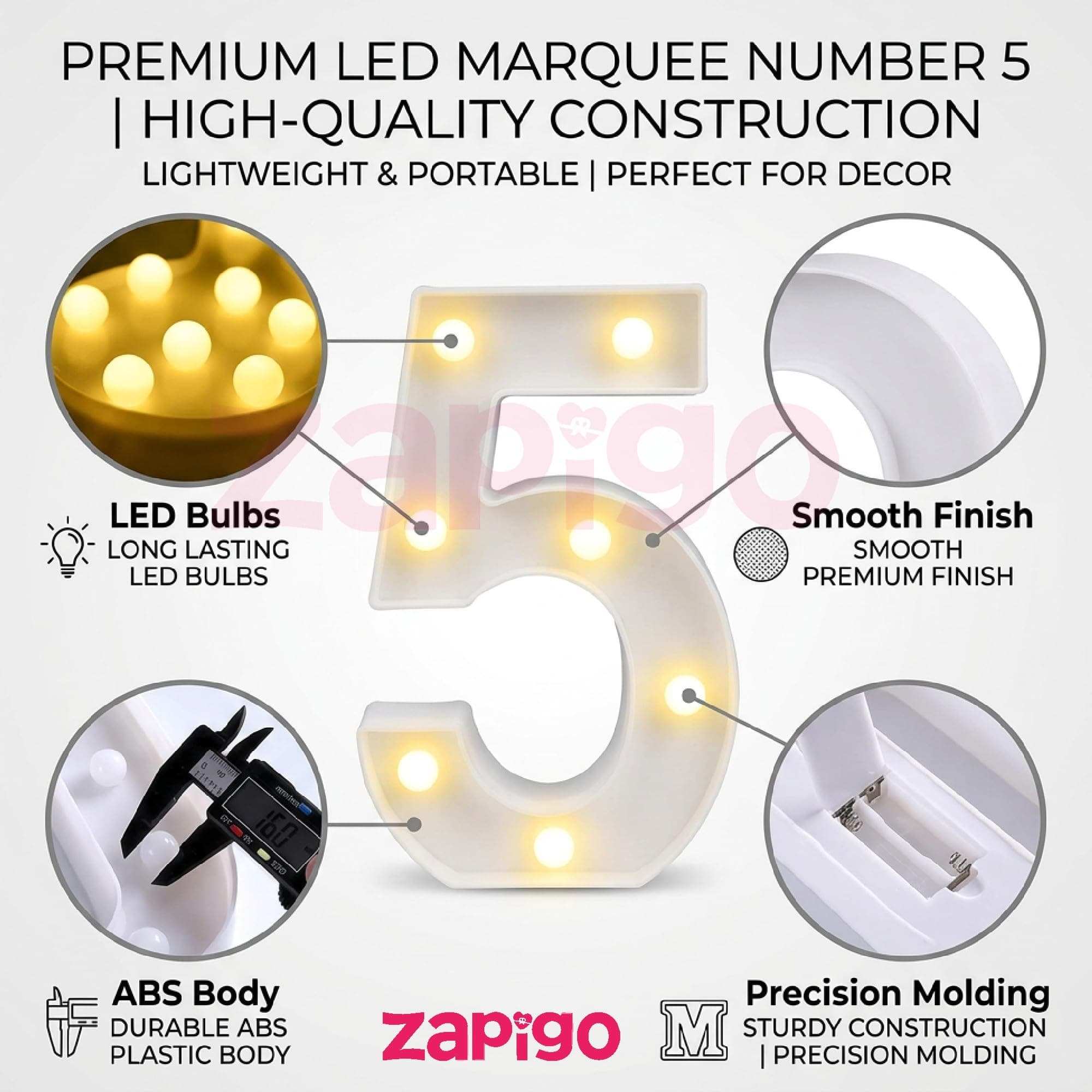 Balloonistics LED Marquee Number 5 Light - 9-Inch Cordless thumbnail 6