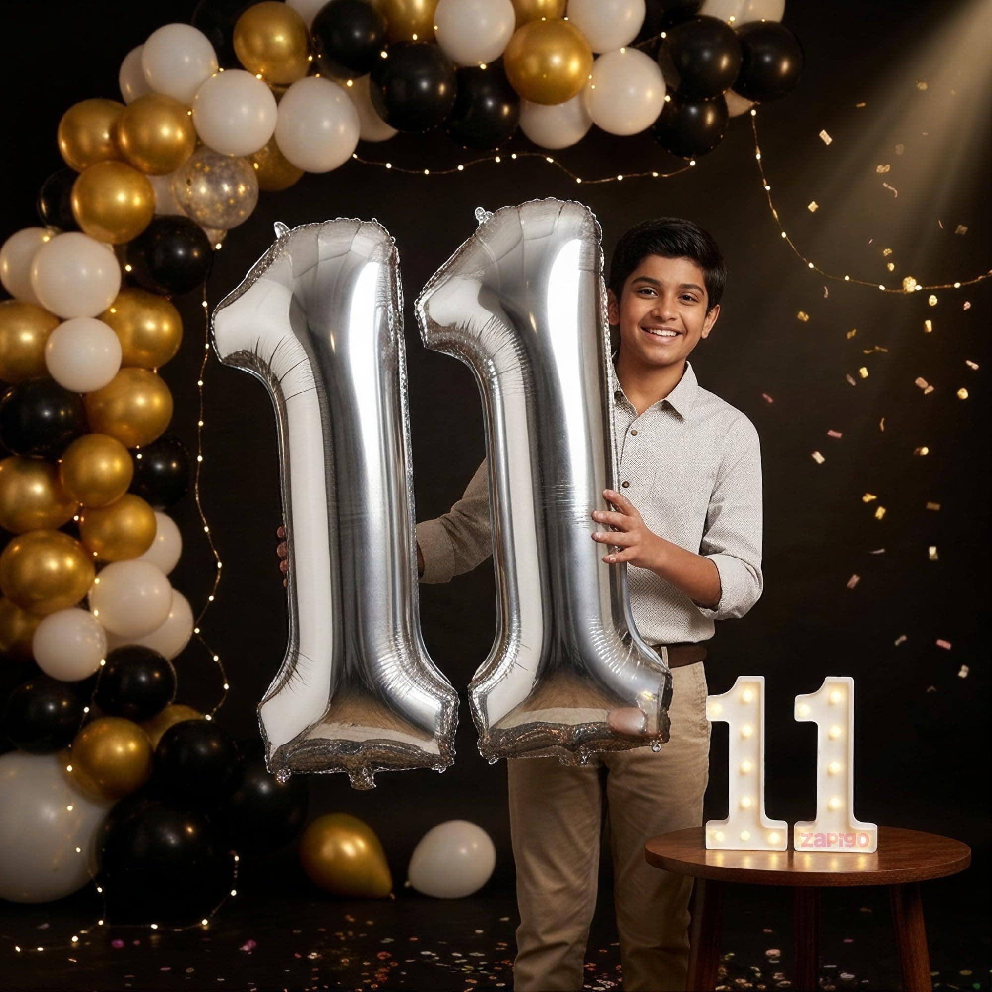 Balloonistics Silver 40-Inch Foil Number 11 Balloon with Matching LED Marquee Light - Combo Set for 11th Birthday, Anniversary, Party Decoration, Photo Booth Backdrop, Cake Table Decor thumbnail 1