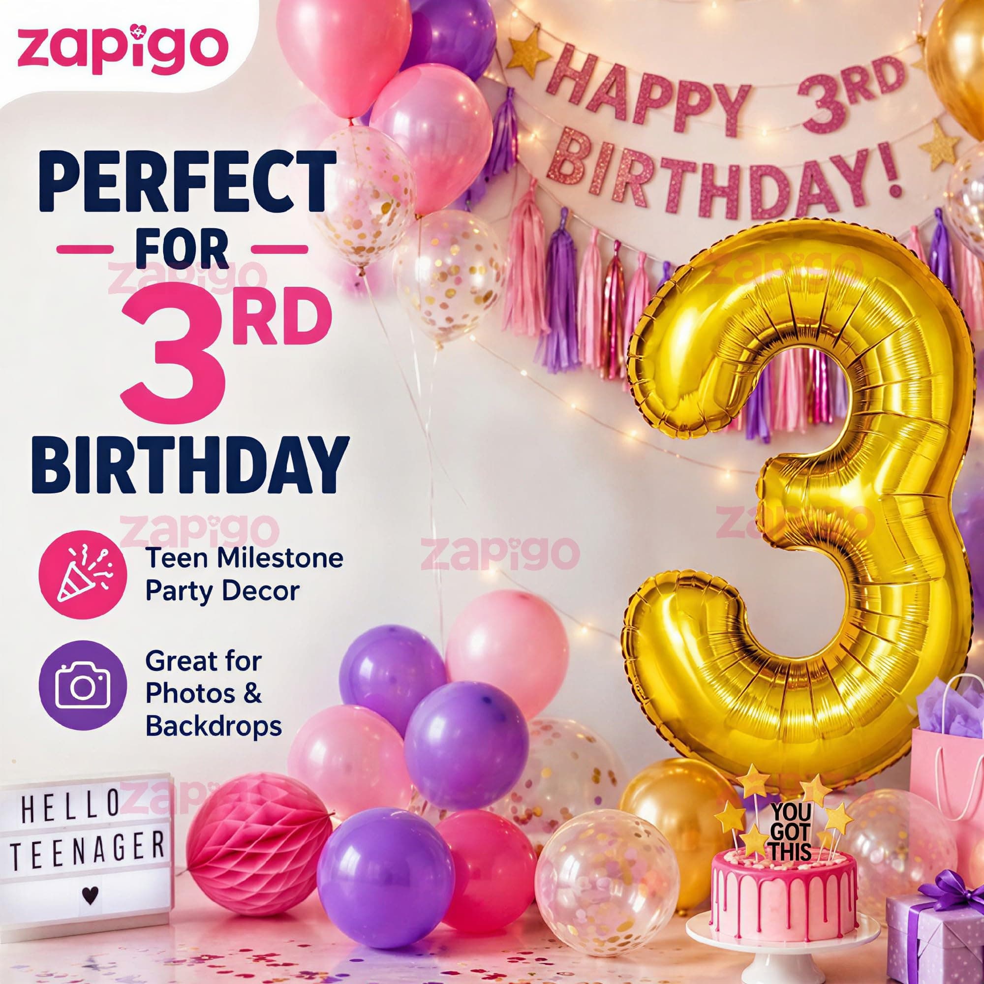 Balloonistics Gold Foil Number 3 Balloon – 16 Inch Golden Foil Number for Custom Age, Year & Phrase Party Decoration (Number 3) thumbnail 3