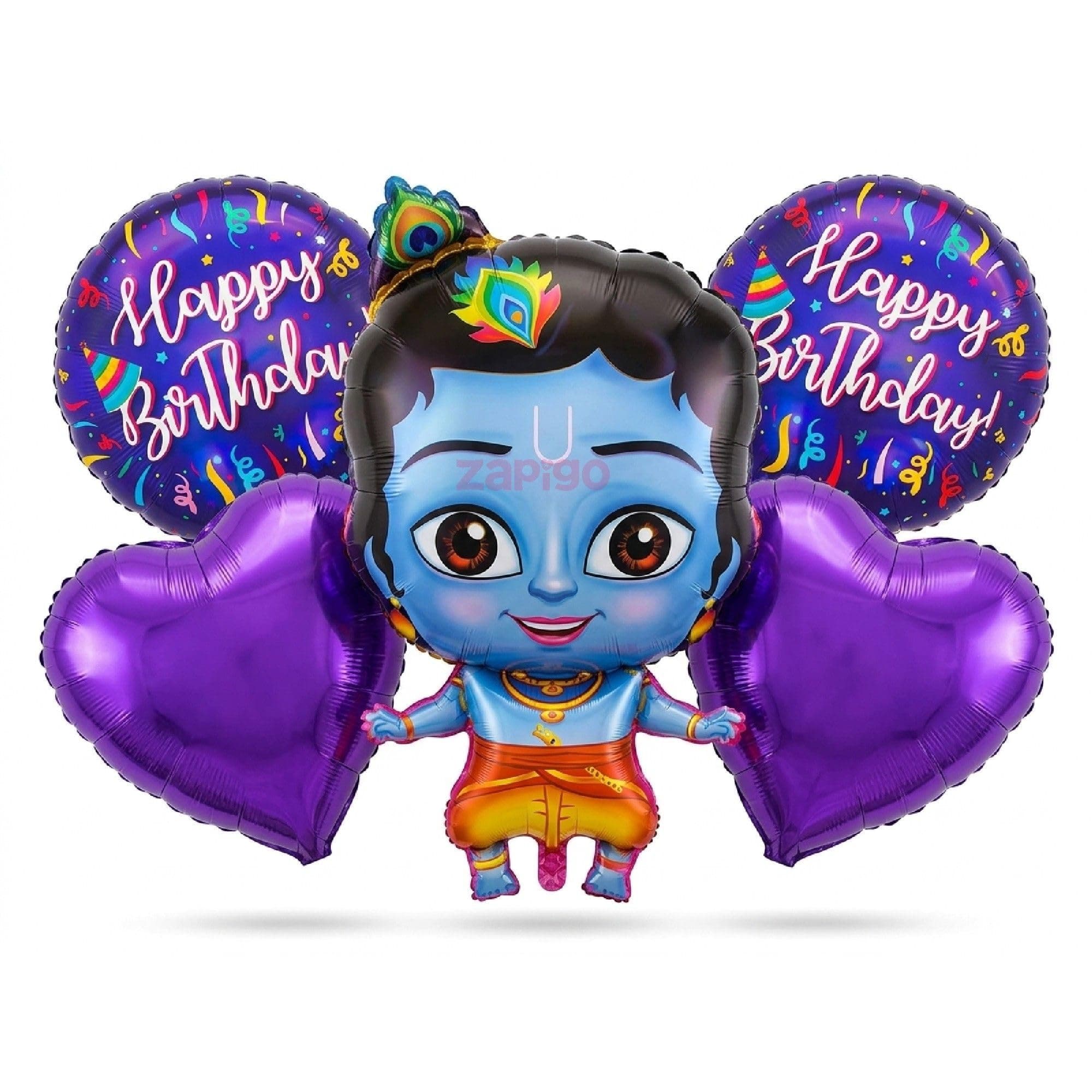 Balloonistics Little Krishna Theme Happy Birthday Balloon Bouquet Pack Of 5 thumbnail 1