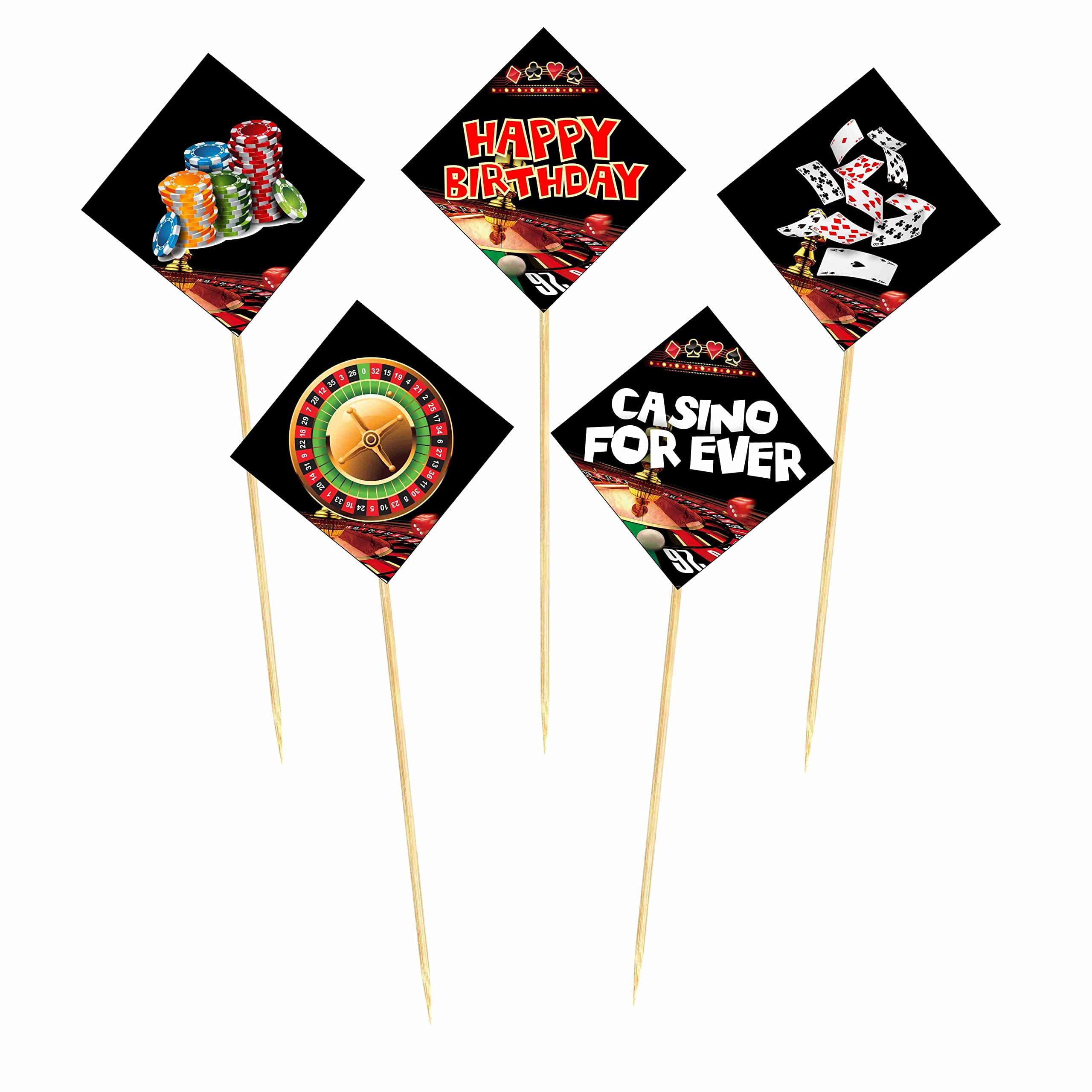 Balloonistics Casino Theme Cake Toppers (Pack of 10) - Las Vegas Style Birthday Cake Decorations - Premium Cardstock Cupcake Picks with Bamboo Sticks for Poker Night, Casino Royale (Cake Topper - Pack of 10) thumbnail 2