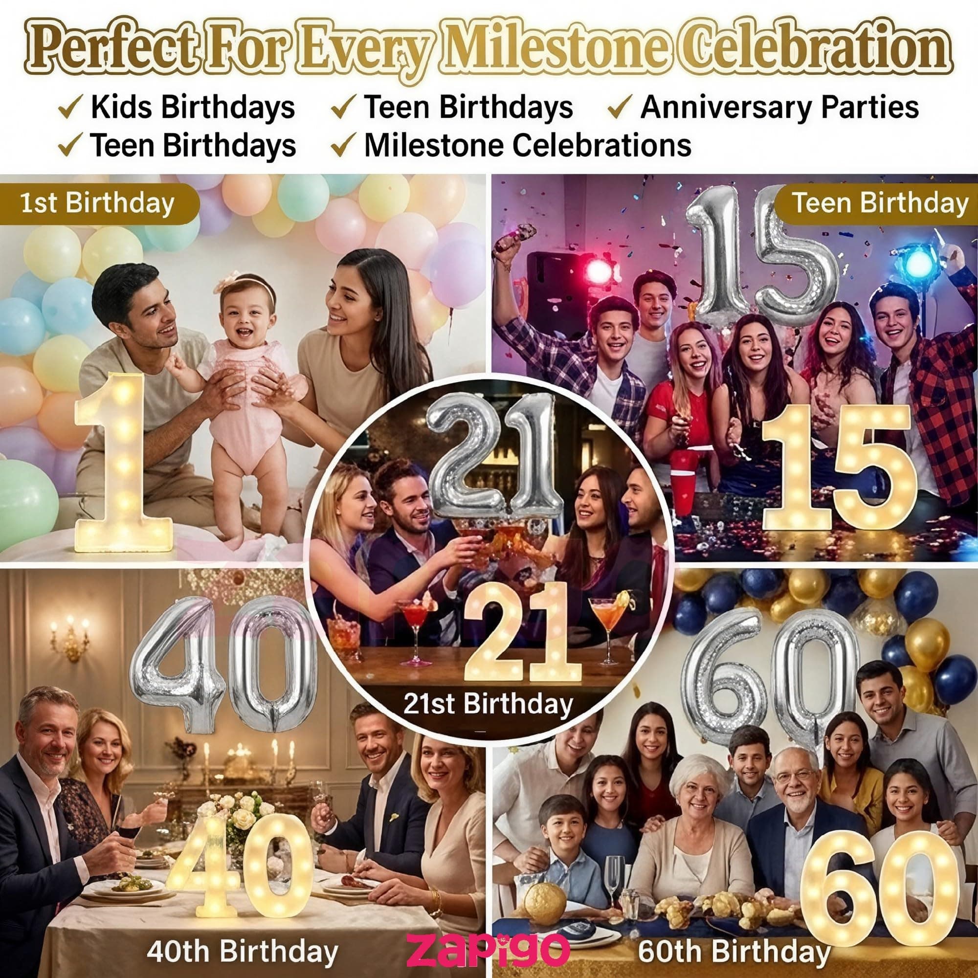 Balloonistics Silver 40-Inch Foil Number 16 Balloon with Matching LED Marquee Light - Combo Set for 16th Birthday, Anniversary, Party Decoration, Photo Booth Backdrop thumbnail 6