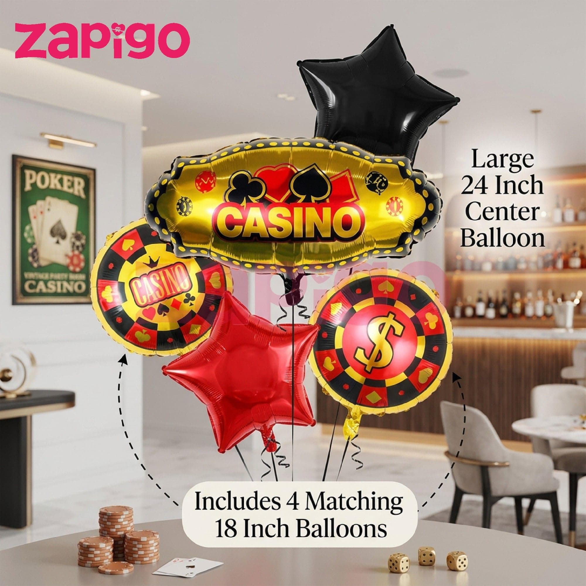 Balloonistics Casino Theme Happy Birthday Balloon Bouquet Pack Of 5 thumbnail 3