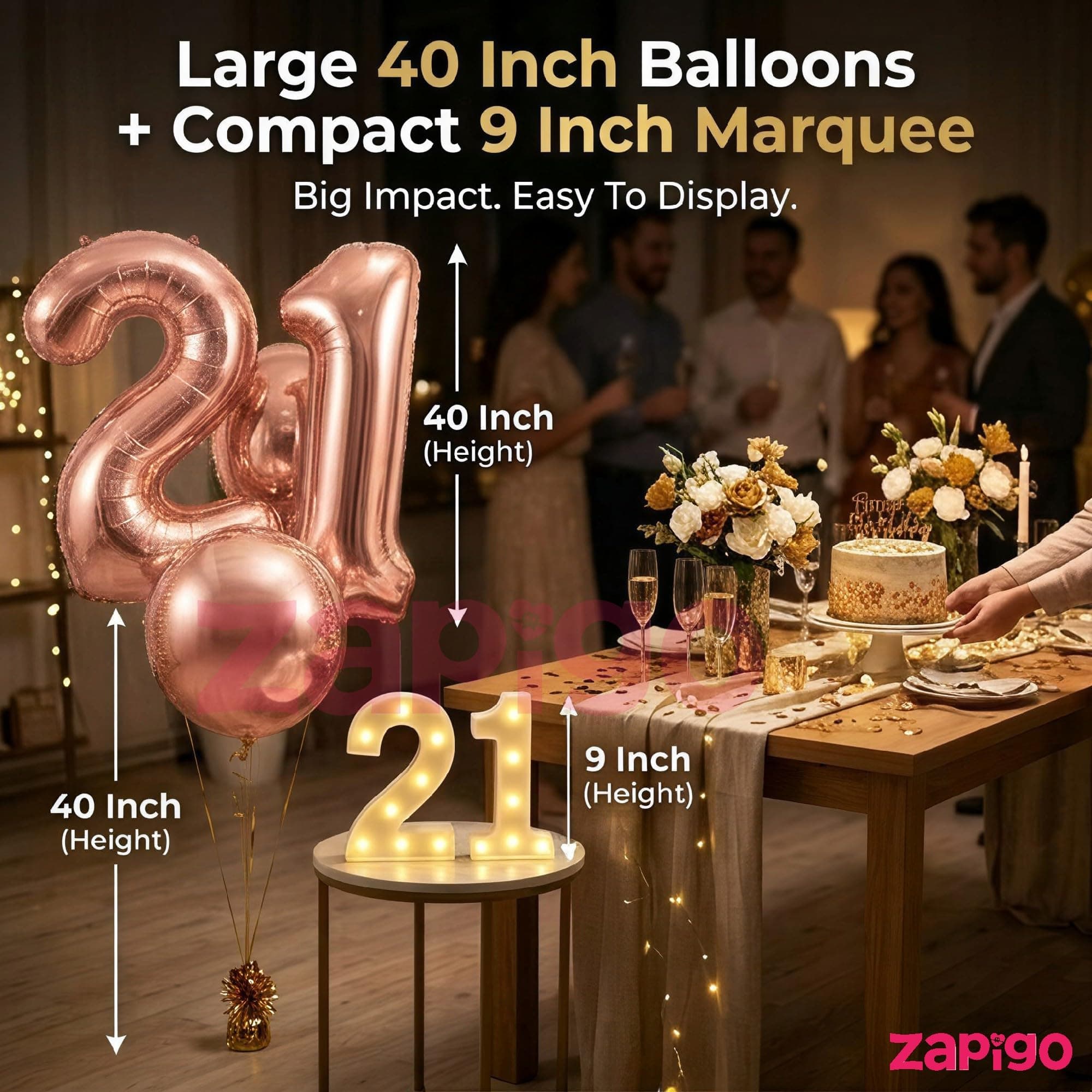 Balloonistics Rose Gold 40-Inch Foil Number 1 Balloon with Matching LED Marquee Light - Combo Set for 1st Birthday, Anniversary, Party Decoration, Photo Booth Backdrop, Cake Table Decor thumbnail 3