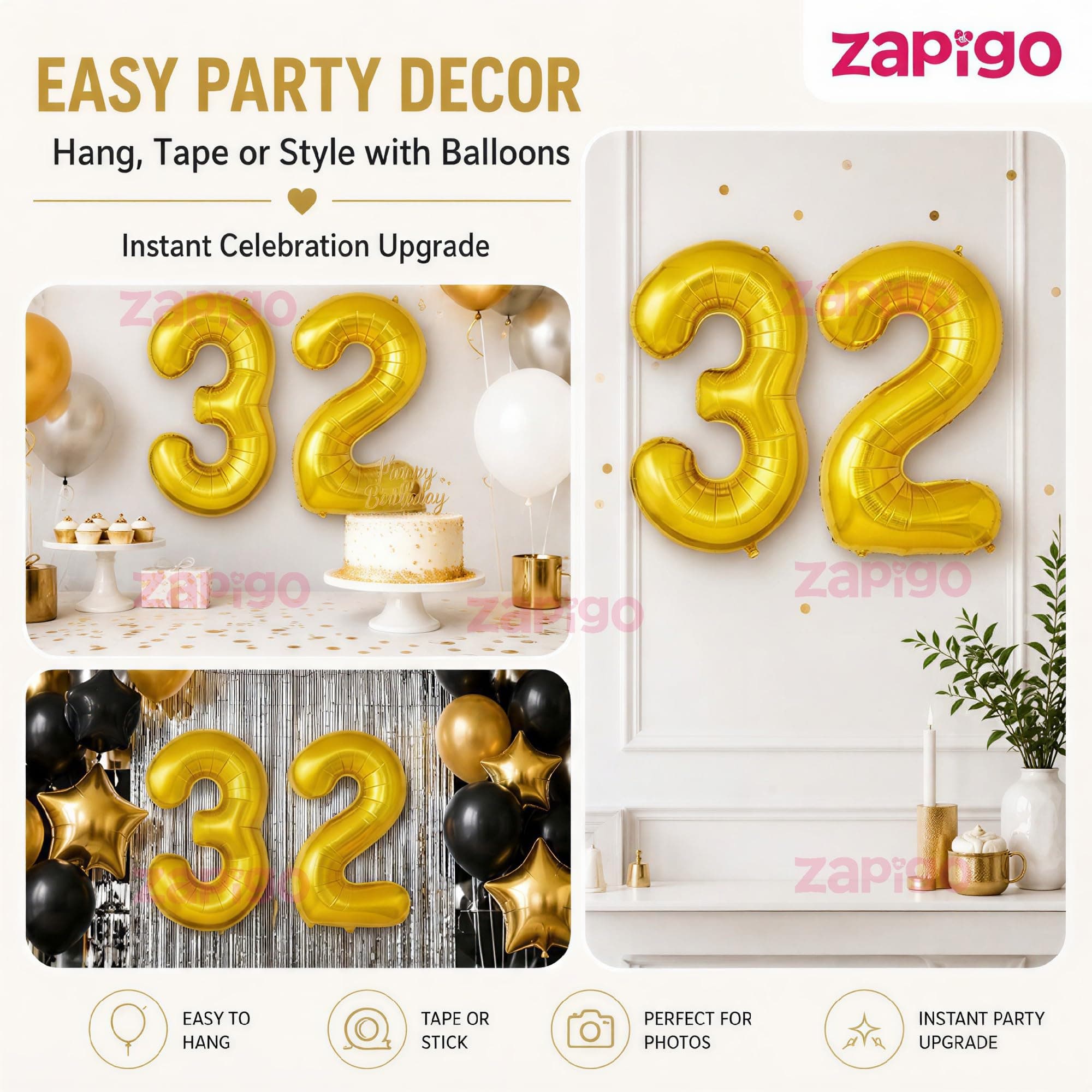 Balloonistics Gold Number 32 Foil Balloon – Large Metallic Gold Number Thirty Two Balloon for 32nd Birthday, Anniversary & Party Decorations (Gold, Number 32) thumbnail 7