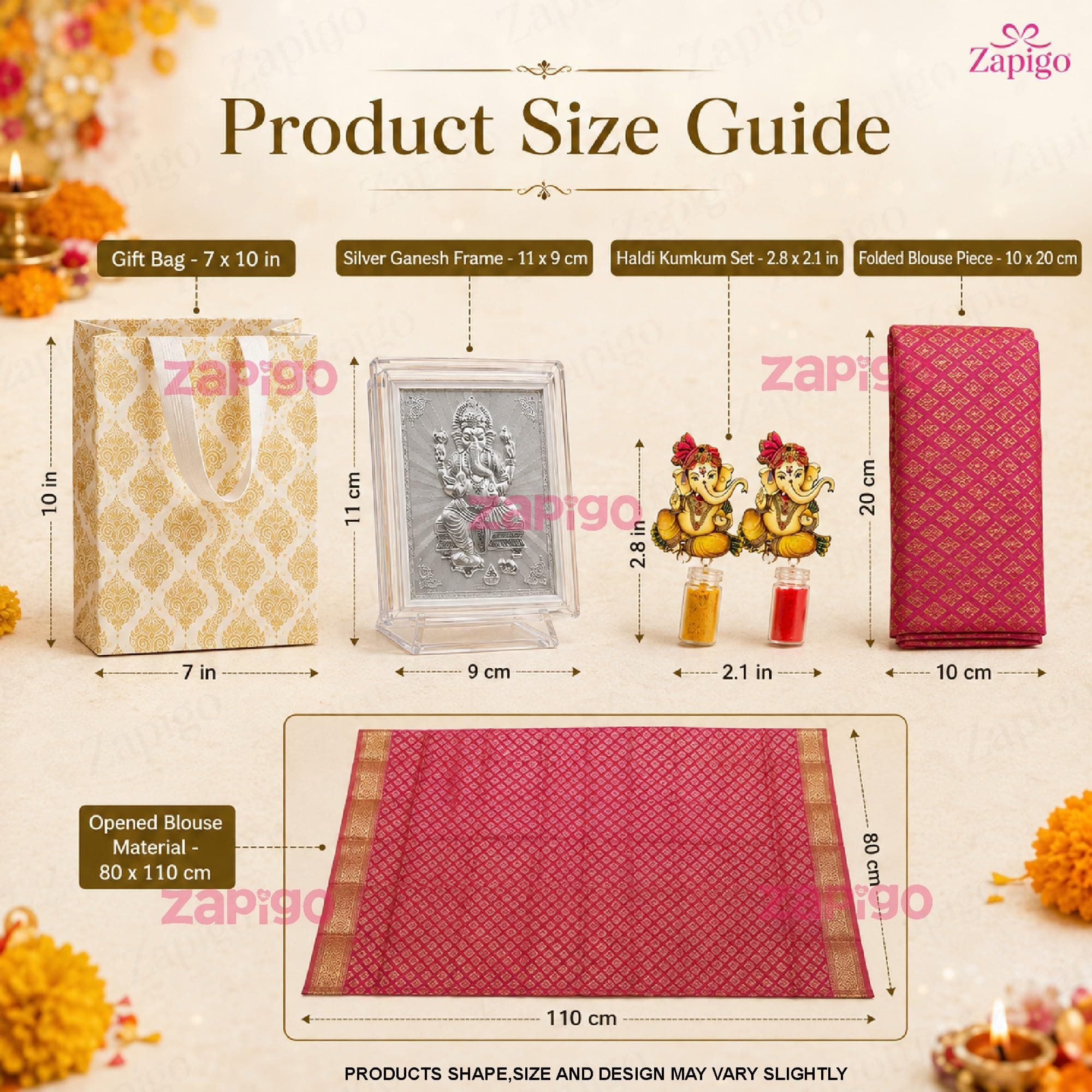 Habba Ganesha Frame Pooja Return Gift Combo for Women, Includes Ganesha Kumkum, Carry Bag, Blouse Piece, Traditional Haldi Kumkum Tambulam Hamper for Ganesh Chaturthi & Festivals, Pack of 5 thumbnail 8
