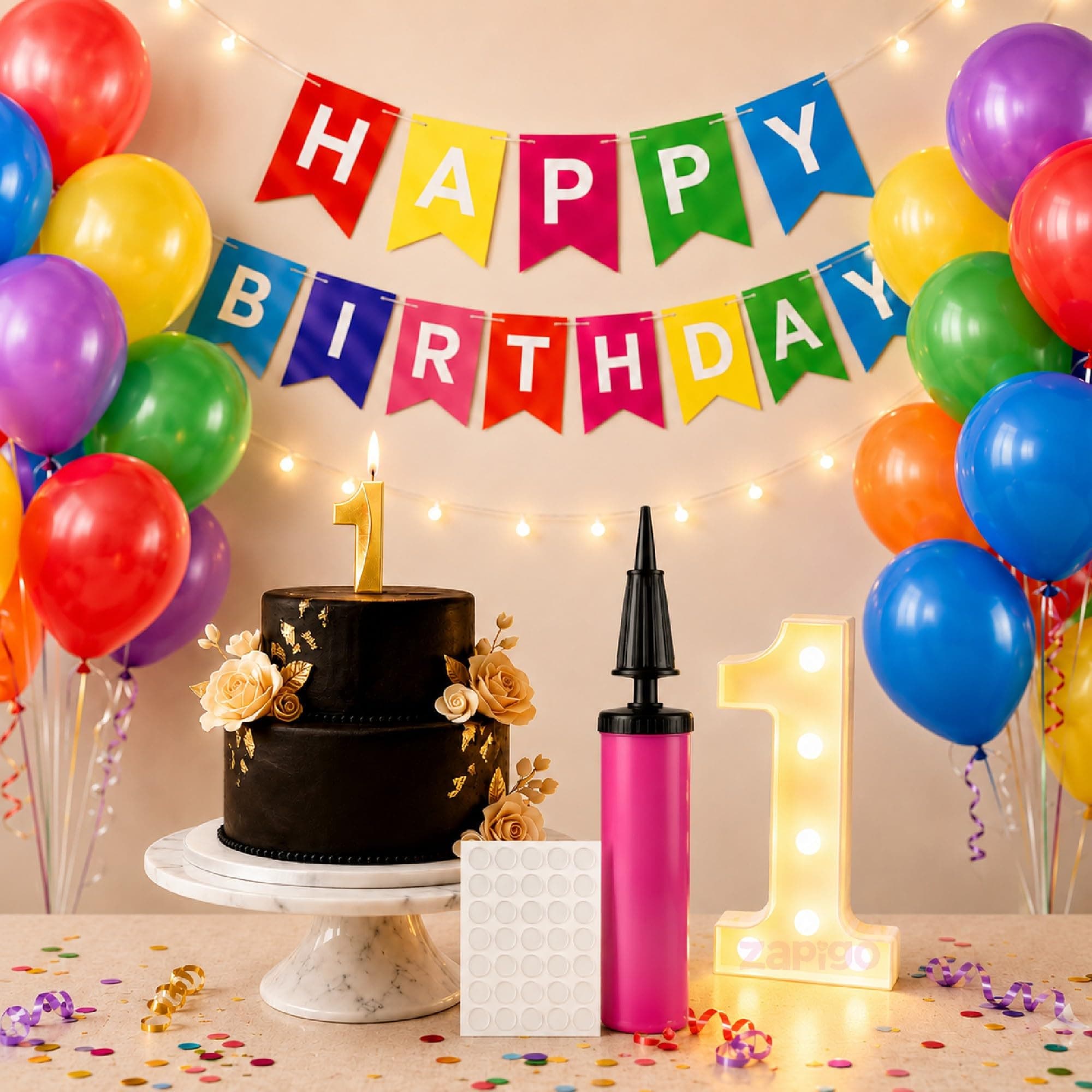 Balloonistics 55-Piece 1st Birthday Decoration Kit - Number 1 Foil Balloon, Happy Birthday Banner, Latex Balloons, Arch Tools for First Birthday Party Decor thumbnail 1