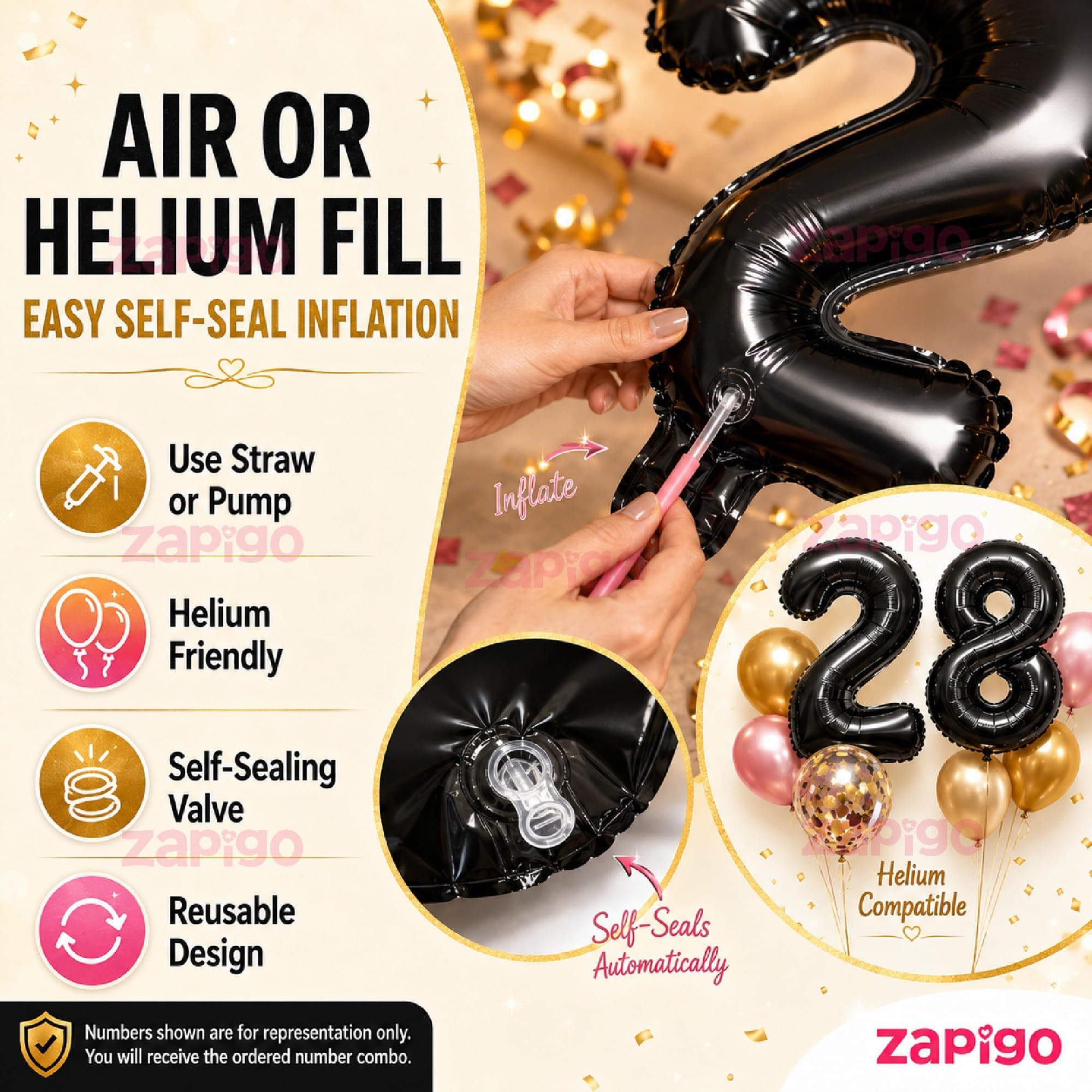 Balloonistics Black 40-Inch Foil Number 10 Balloon - Helium or Air Fill for 10th Birthday, Anniversary, Party Decoration, Photo Booth Backdrop, Cake Table Decor thumbnail 6
