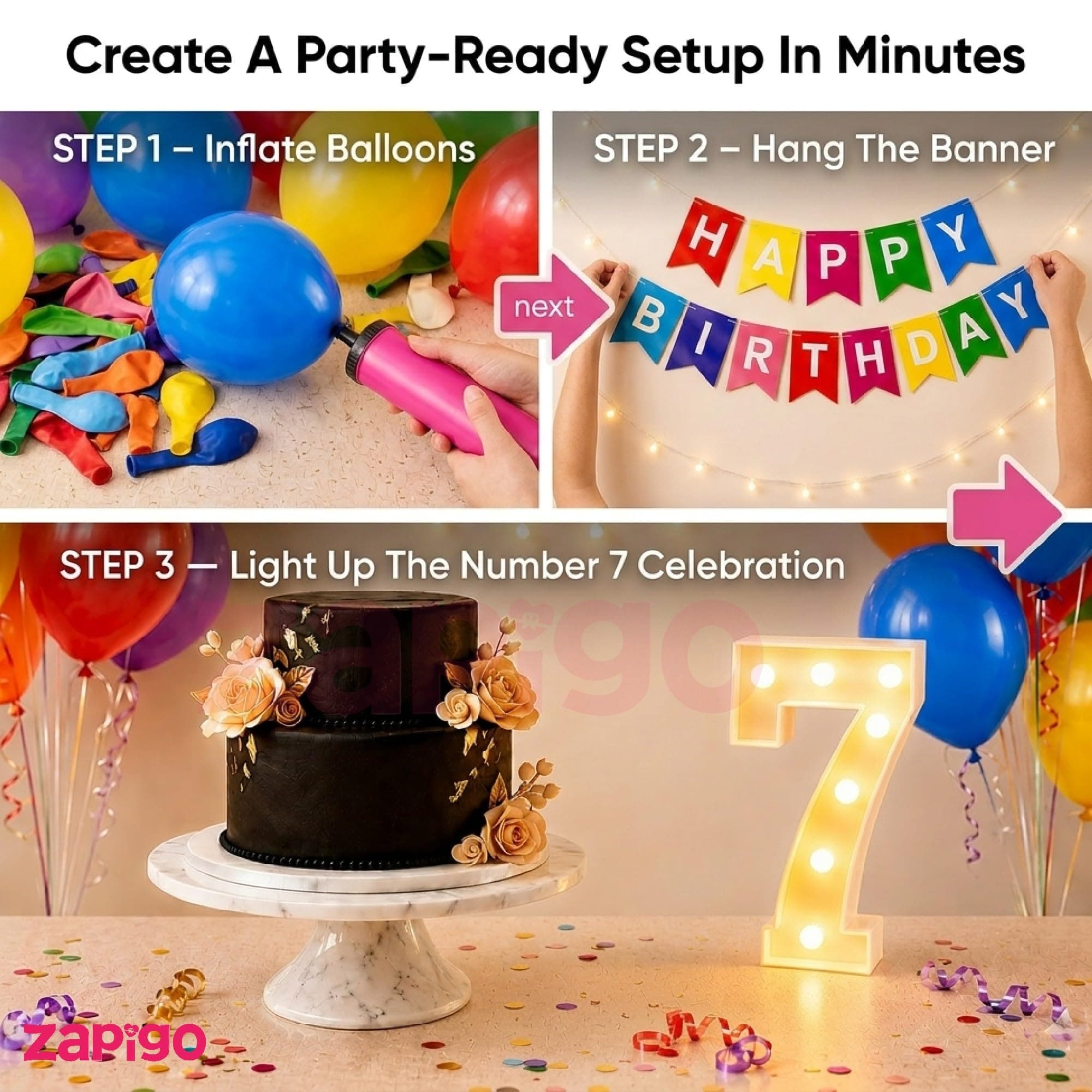 Balloonistics 55-Piece 7th Birthday Decoration Kit – Number 7 Foil Balloon, Happy Birthday Banner, Latex Balloons & Arch Tools for Party Room Decor, Balloon Garland, Photo Backdrop thumbnail 5