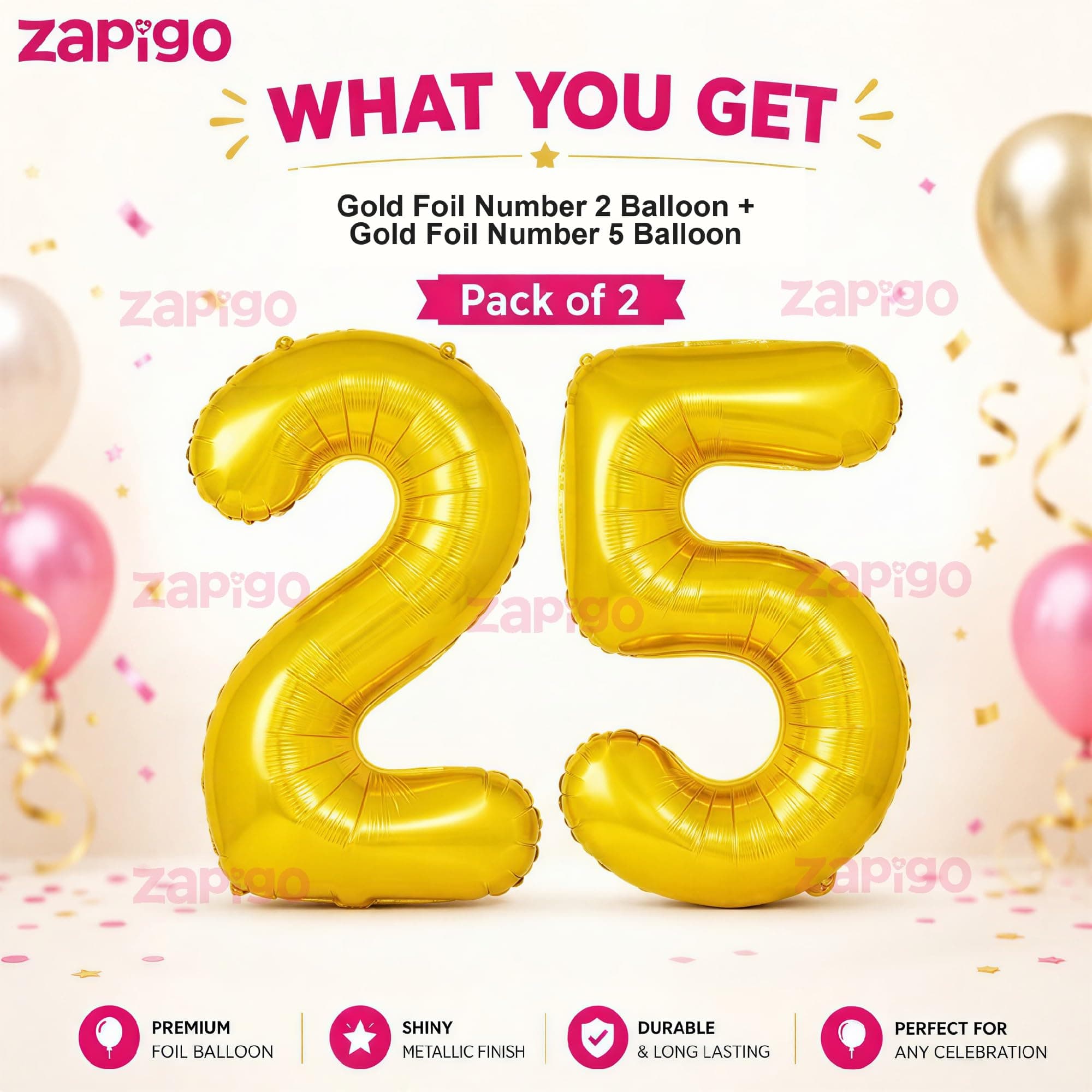 Balloonistics Gold 16-Inch Foil Number 25 Balloon - Fill with Helium or Air for 25th Birthday, Silver Jubilee, Anniversary Party Decoration, Photo Booth Backdrop thumbnail 2
