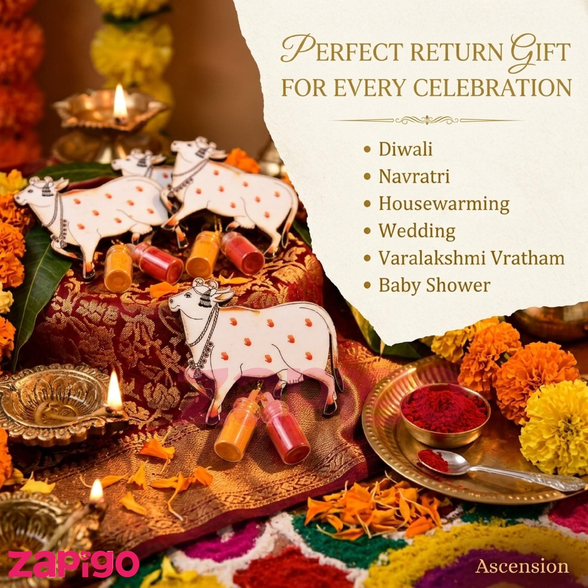 Habba Cow Design Haldi Kumkum Set, Pasupu Kumkum Dome Glass Bottle, Traditional Pooja Return Gift for Diwali, Navratri, Varalakshmi Vratham, Wedding & Festivals - Pack of 5 thumbnail 8