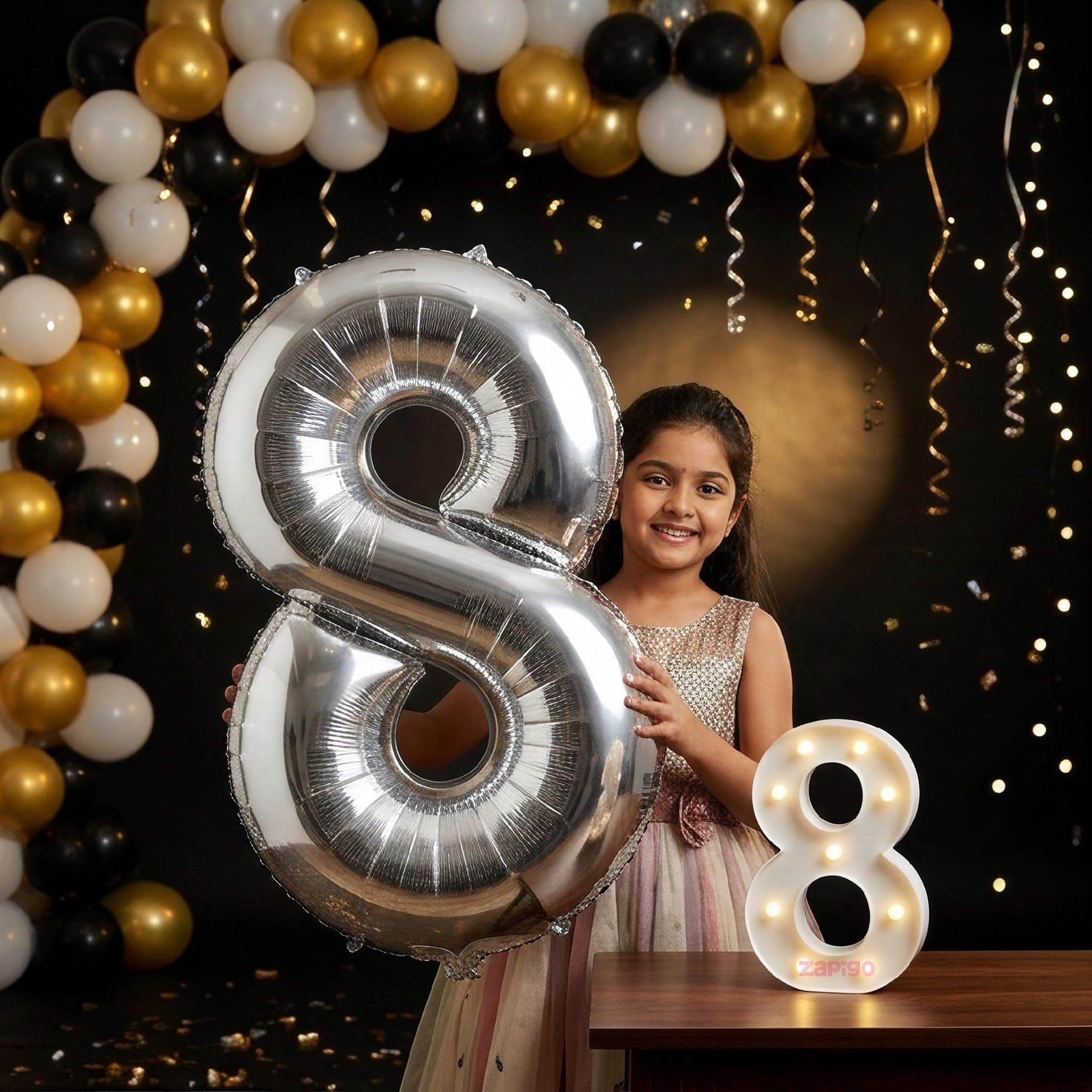 Balloonistics Silver 40-Inch Foil Number 8 Balloon with Matching LED Marquee Light - Combo Set for 8th Birthday, Anniversary, Party Decoration, Photo Booth Backdrop, Cake Table Decor thumbnail 1