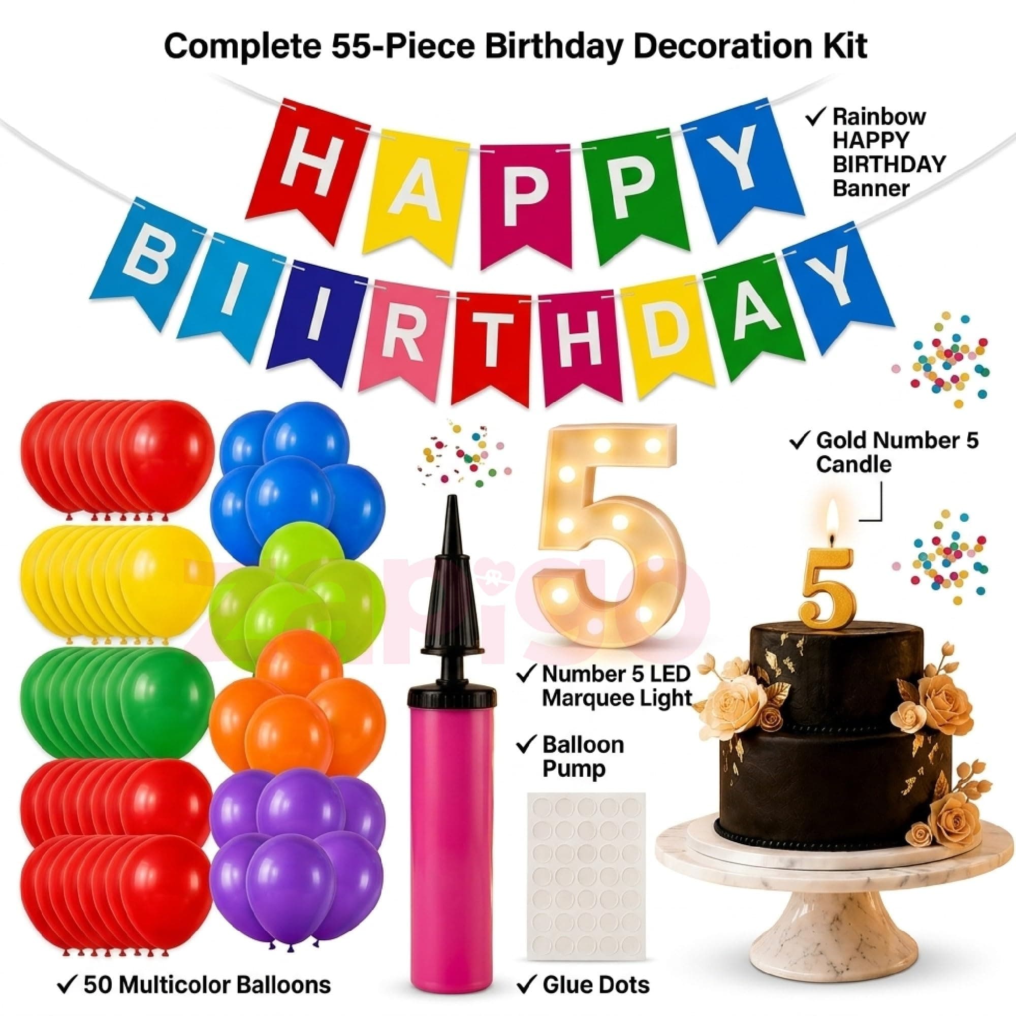 Balloonistics 55-Piece 5th Birthday Decoration Kit – Number 5 Foil Balloon, Happy Birthday Banner, Latex Balloons & Arch Tools for Party Room Decoration, Balloon Arch, Photo Booth Backdrop thumbnail 6