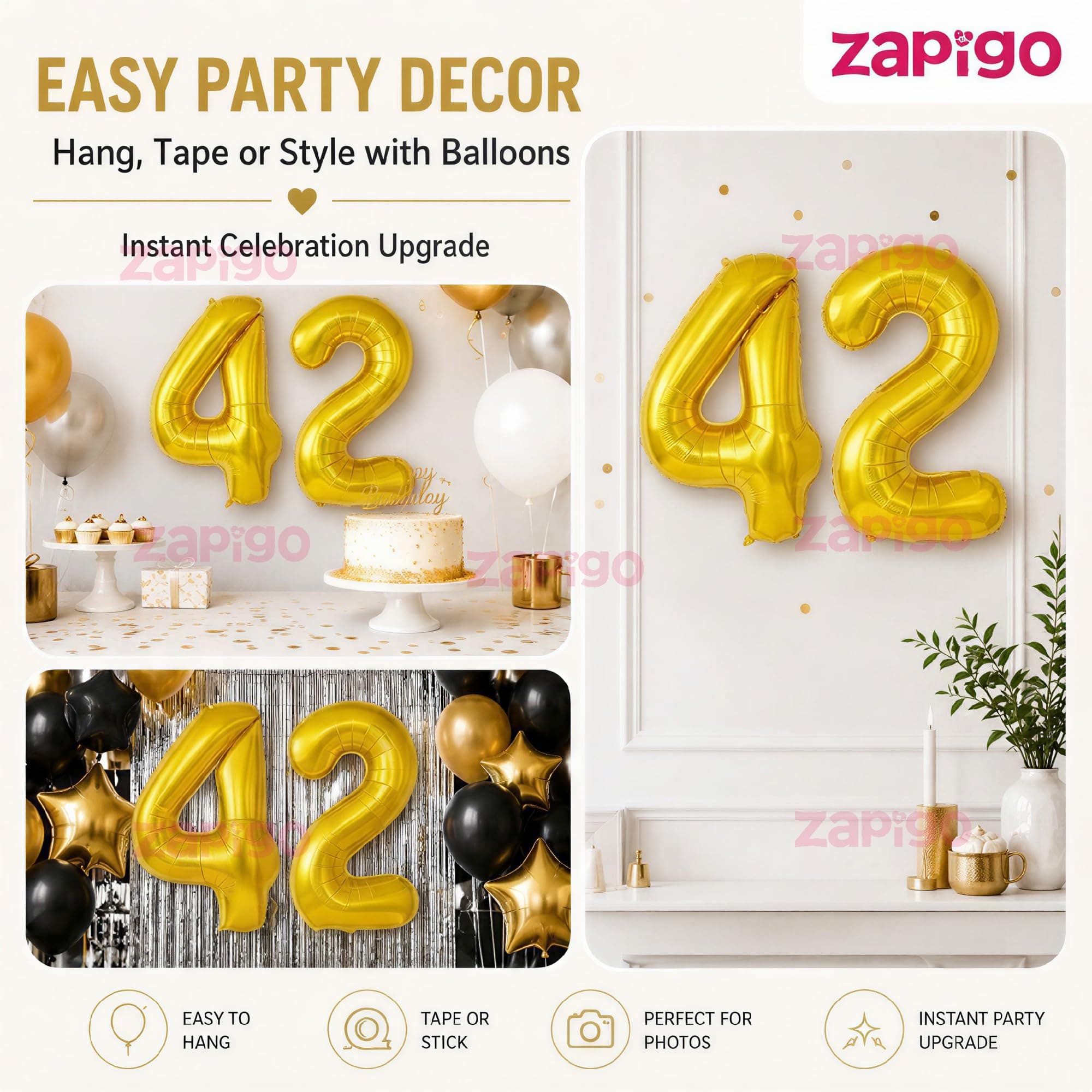 Balloonistics Gold Number 42 Foil Balloon – Large Metallic Gold Number Forty Two Balloon for 42nd Birthday, Anniversary & Party Decorations (Gold, Number 42) thumbnail 7