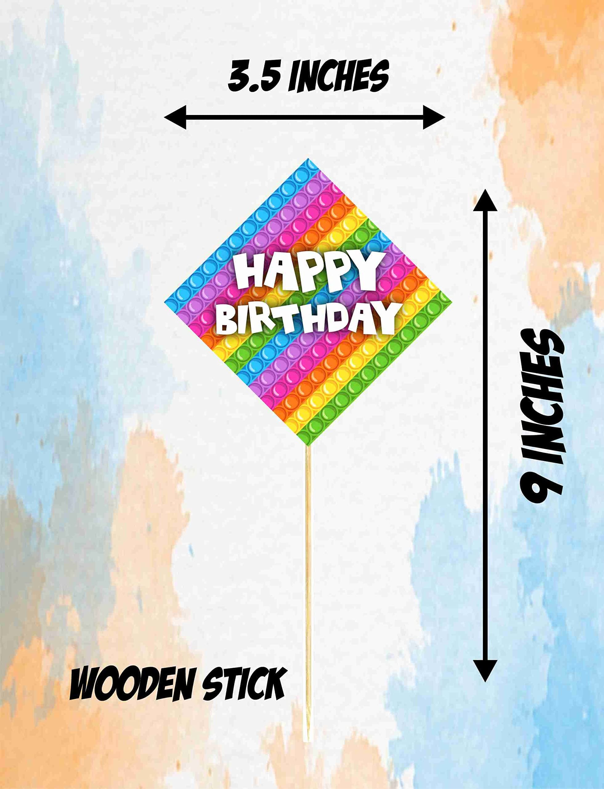 Balloonistics Pop It Theme Happy Birthday Cake Topper - Vibrant Cardstock Cupcake & Cake Decorations with Bamboo Sticks - Sensory Fidget Toy for Kids Birthdays & Events (Cake Topper - Pack of 10) thumbnail 3