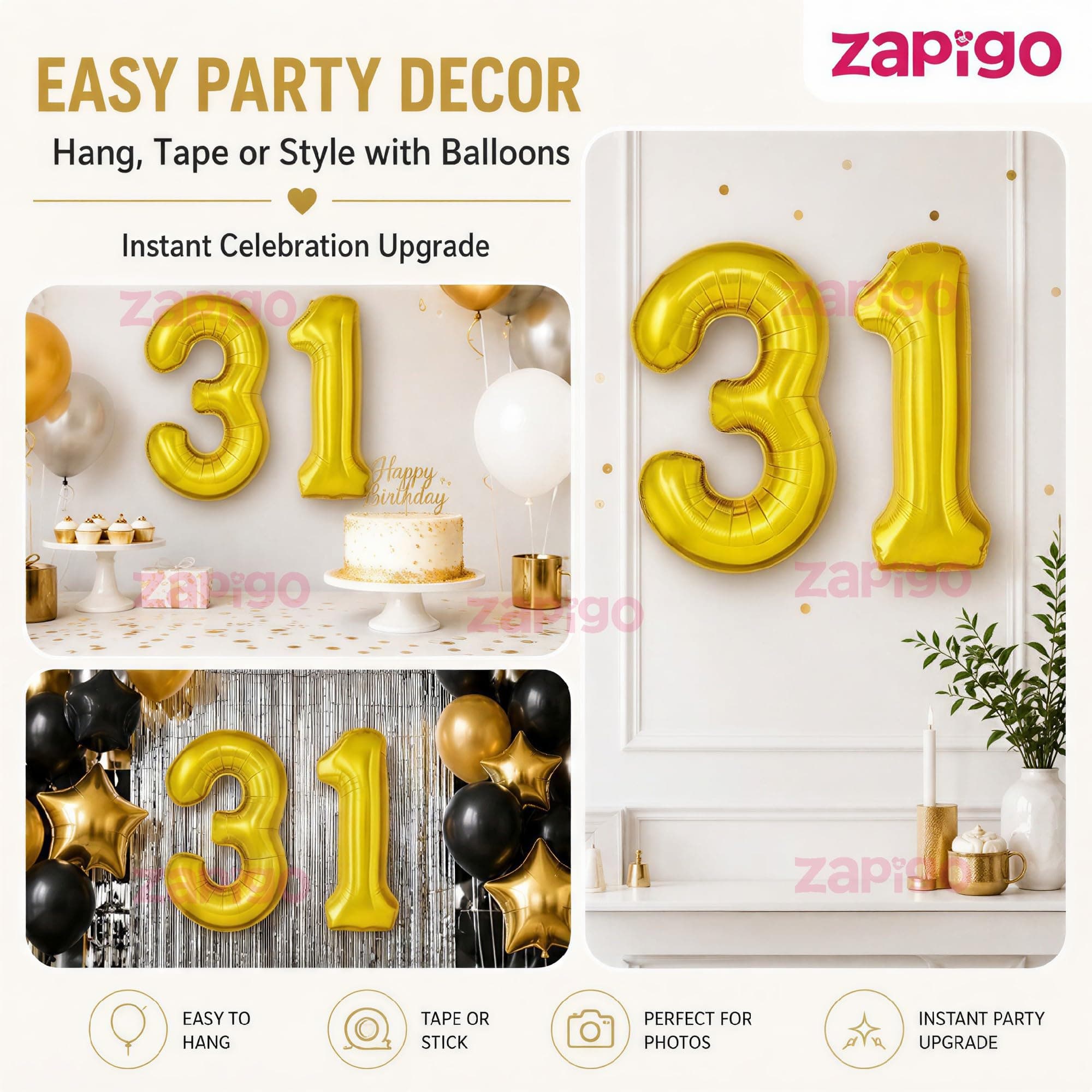 Balloonistics Gold Number 31 Foil Balloon – Large Metallic Gold Number Thirty One Balloon for 31st Birthday, Anniversary & Party Decorations (31) thumbnail 7