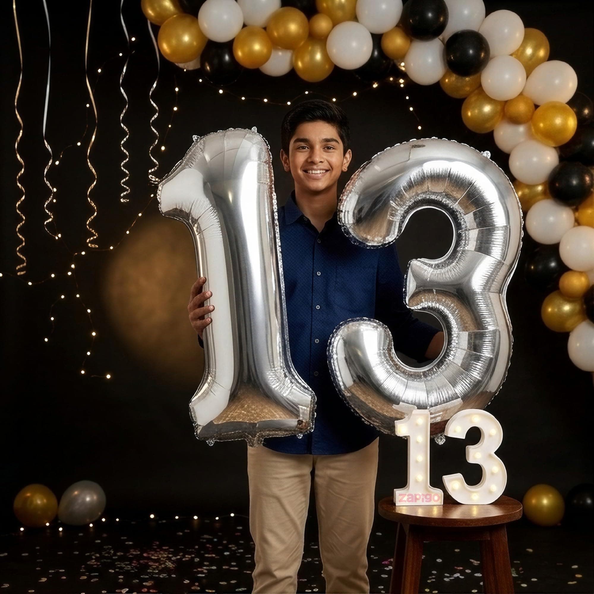 Balloonistics Silver 40-Inch Foil Number 13 Balloon with Matching LED Marquee Light - Combo Set for 13th Birthday, Anniversary, Party Decoration, Photo Booth Backdrop thumbnail 1
