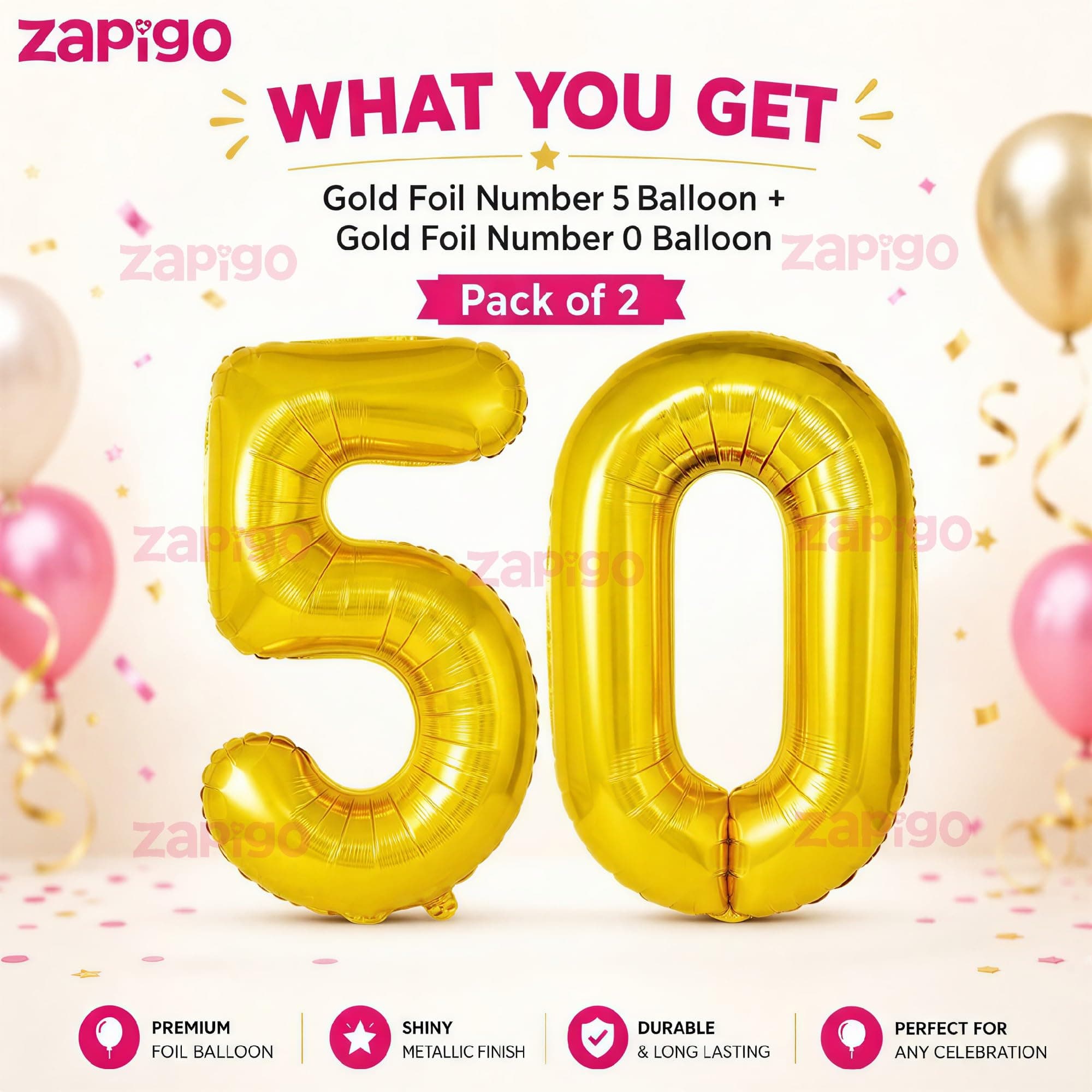 Balloonistics Gold 50 inch foil Number (Gold Number 16 Inches, Number 50) thumbnail 2