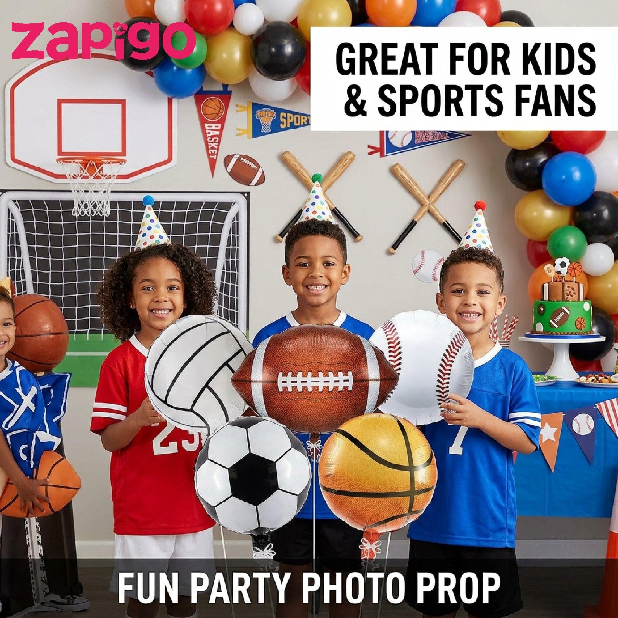 Balloonistics Sports Basketball Football Ball Theme Happy Birthday Balloon Bouquet Pack Of 5 thumbnail 5