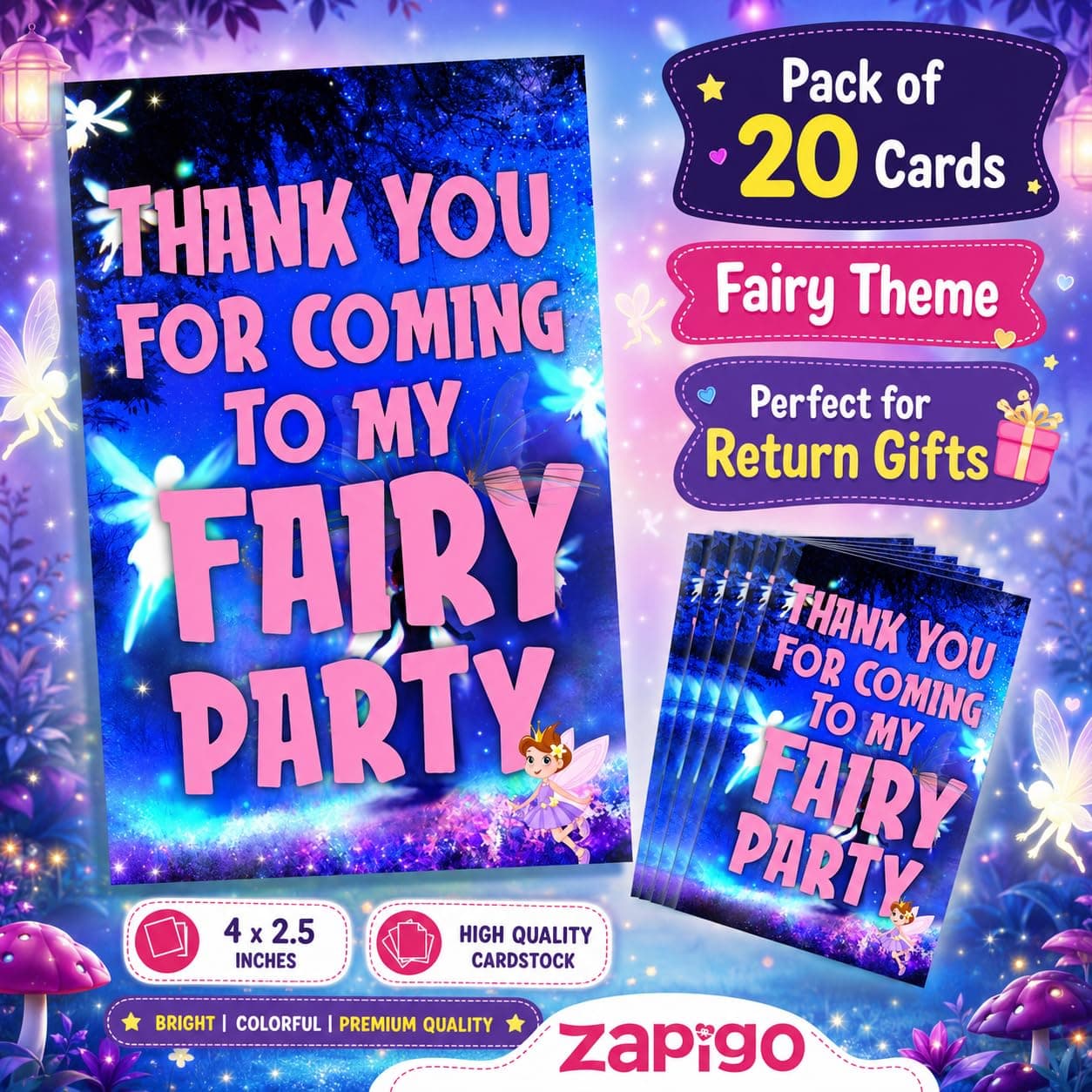 Balloonistics Fairy Theme Thank You Cards - Pack of 20 Enchanted Forest Party Note Cards - Premium Cardstock "Thank You for Making My Birthday Magical" Stationery, Whimsical Floral & Pixie Dust Gratitude Cards (Thank you Cards - Pack of 20) thumbnail 2