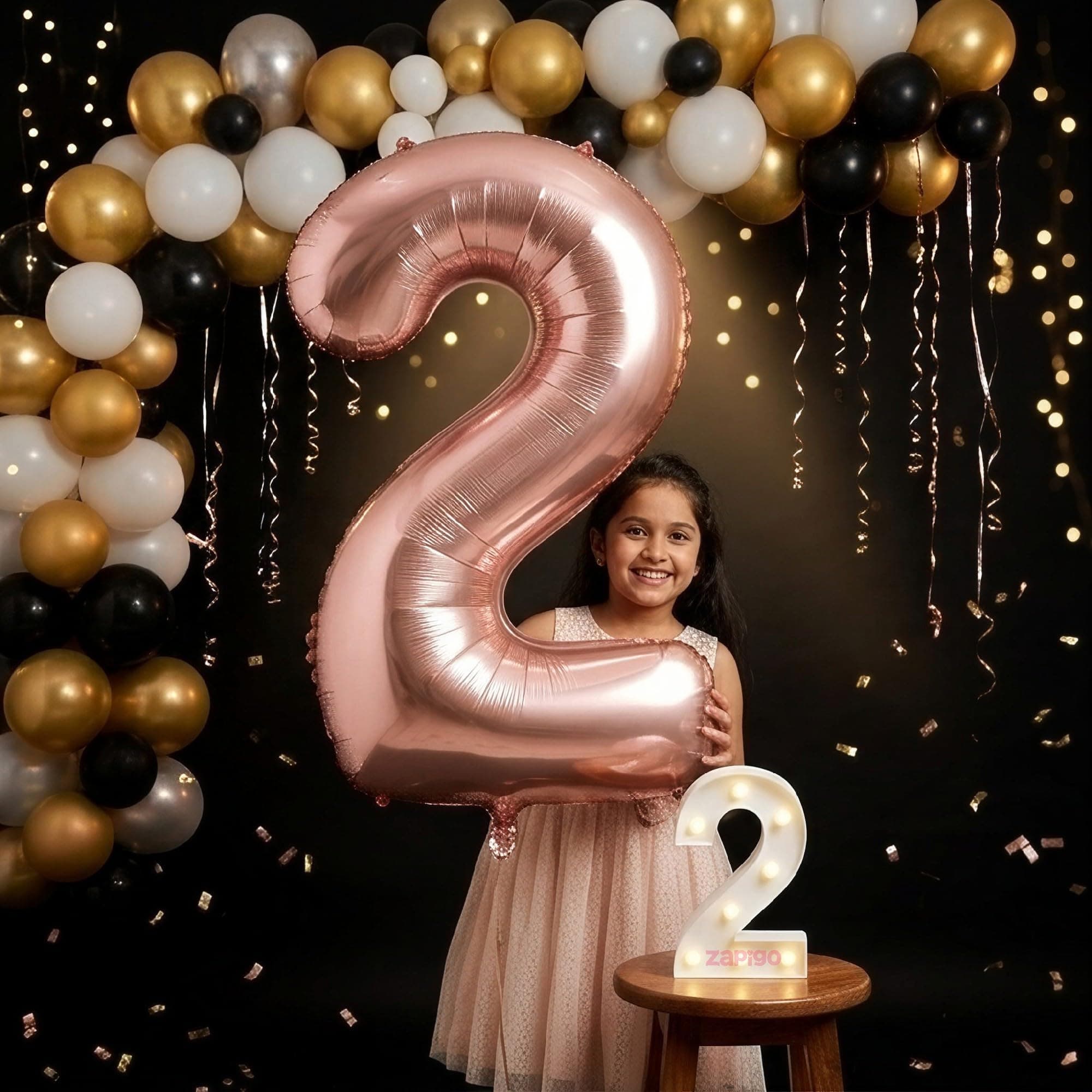 Balloonistics Rose Gold 40-Inch Foil Number 2 Balloon with Matching LED Marquee Light - Combo Set for 2nd Birthday, Anniversary, Party Decoration, Photo Booth Backdrop, Cake Table Decor thumbnail 1