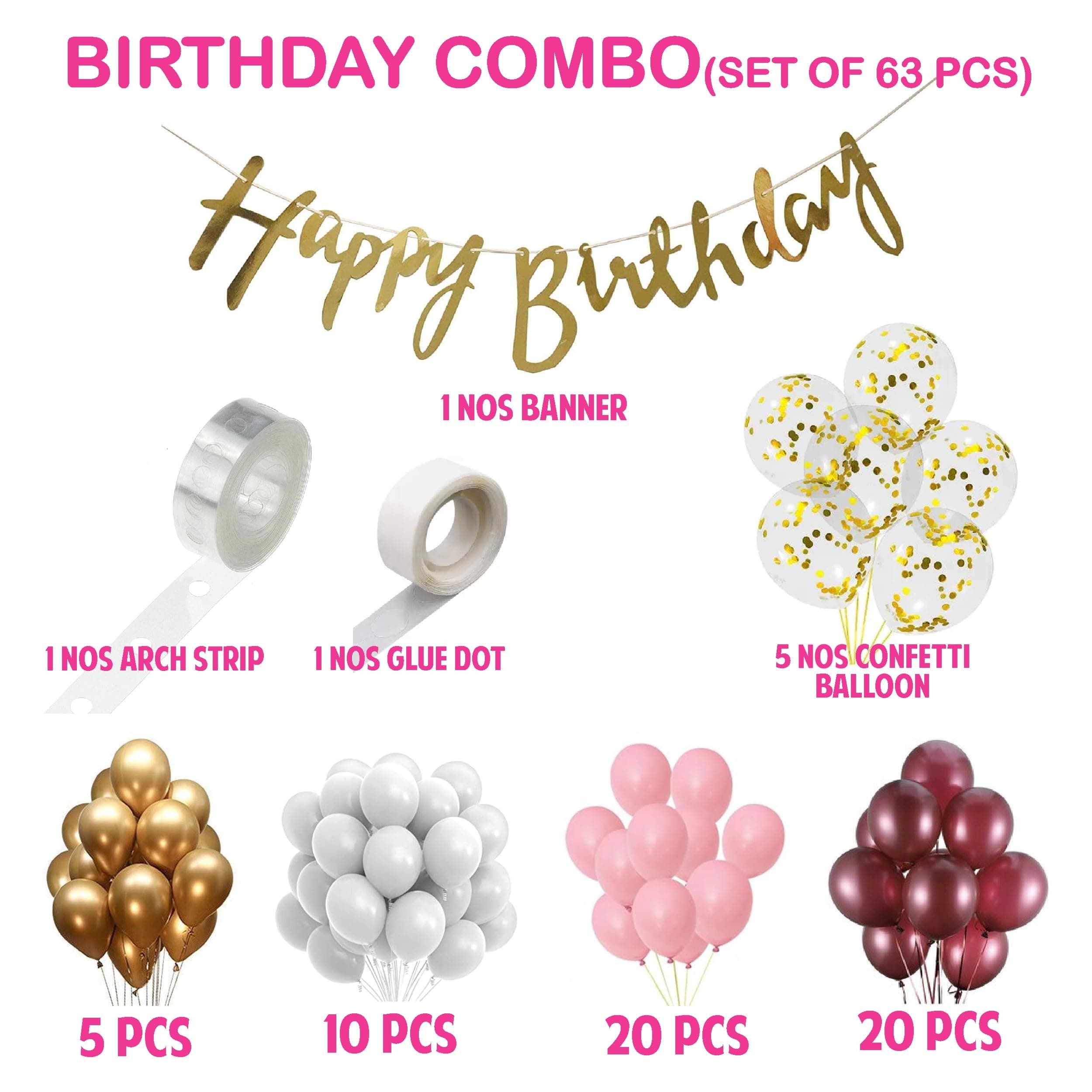 Balloonistics 63 Pcs Burgundy & Pink Birthday Decoration Kit for Women – Happy Birthday Banner, Gold Confetti Balloons & Arch Strip – Elegant Decor for Wife, Mom or Daughter thumbnail 6