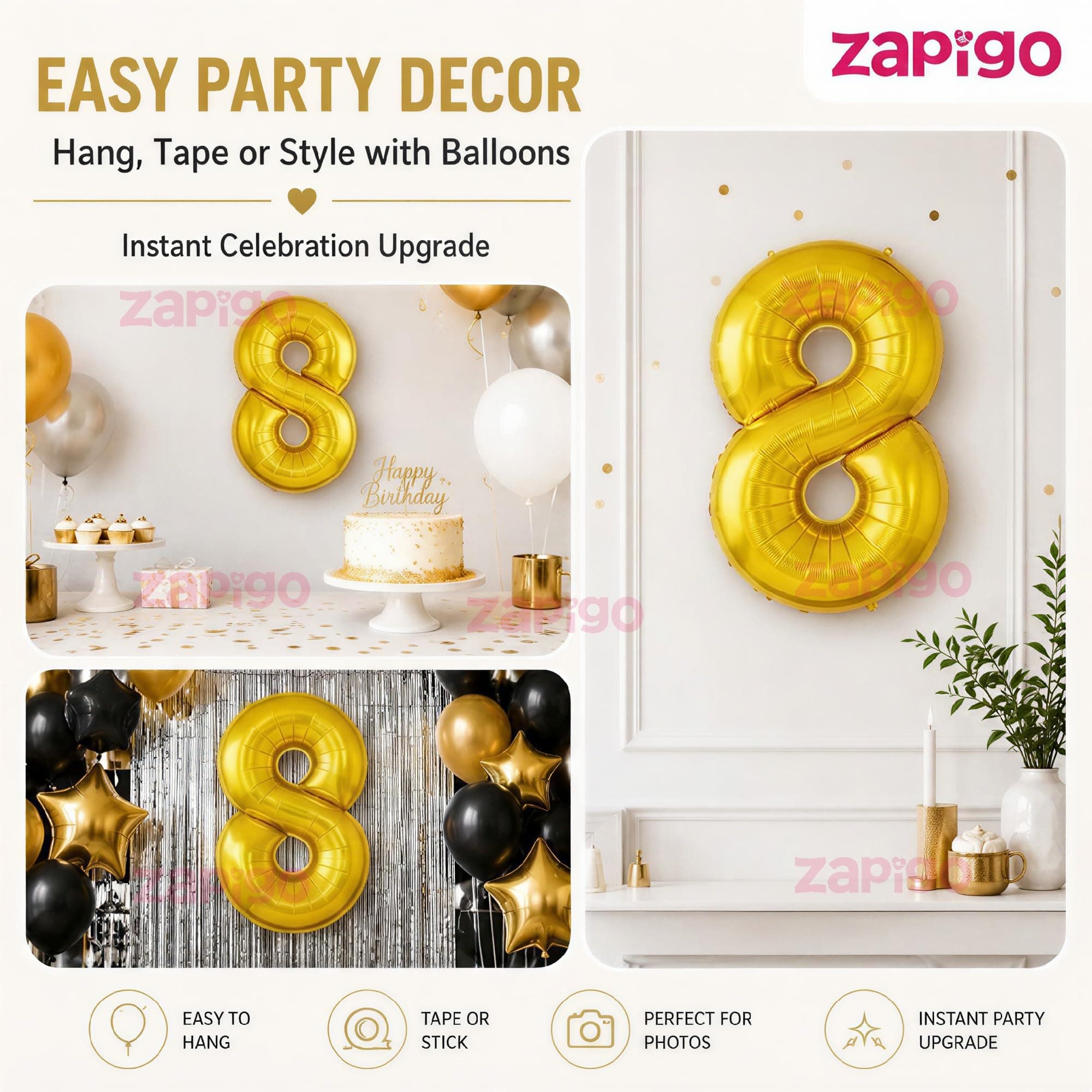 Balloonistics Number 8 Gold Foil Balloon – 16-Inch Metallic Single Digit Balloon for 8th Birthday, Lucky 8 & Party Decoration thumbnail 7