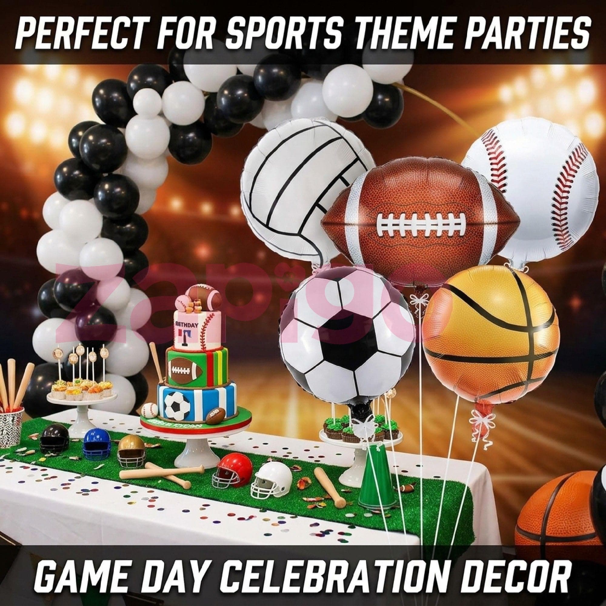 Balloonistics Sports Basketball Football Ball Theme Happy Birthday Balloon Bouquet Pack Of 5 thumbnail 4