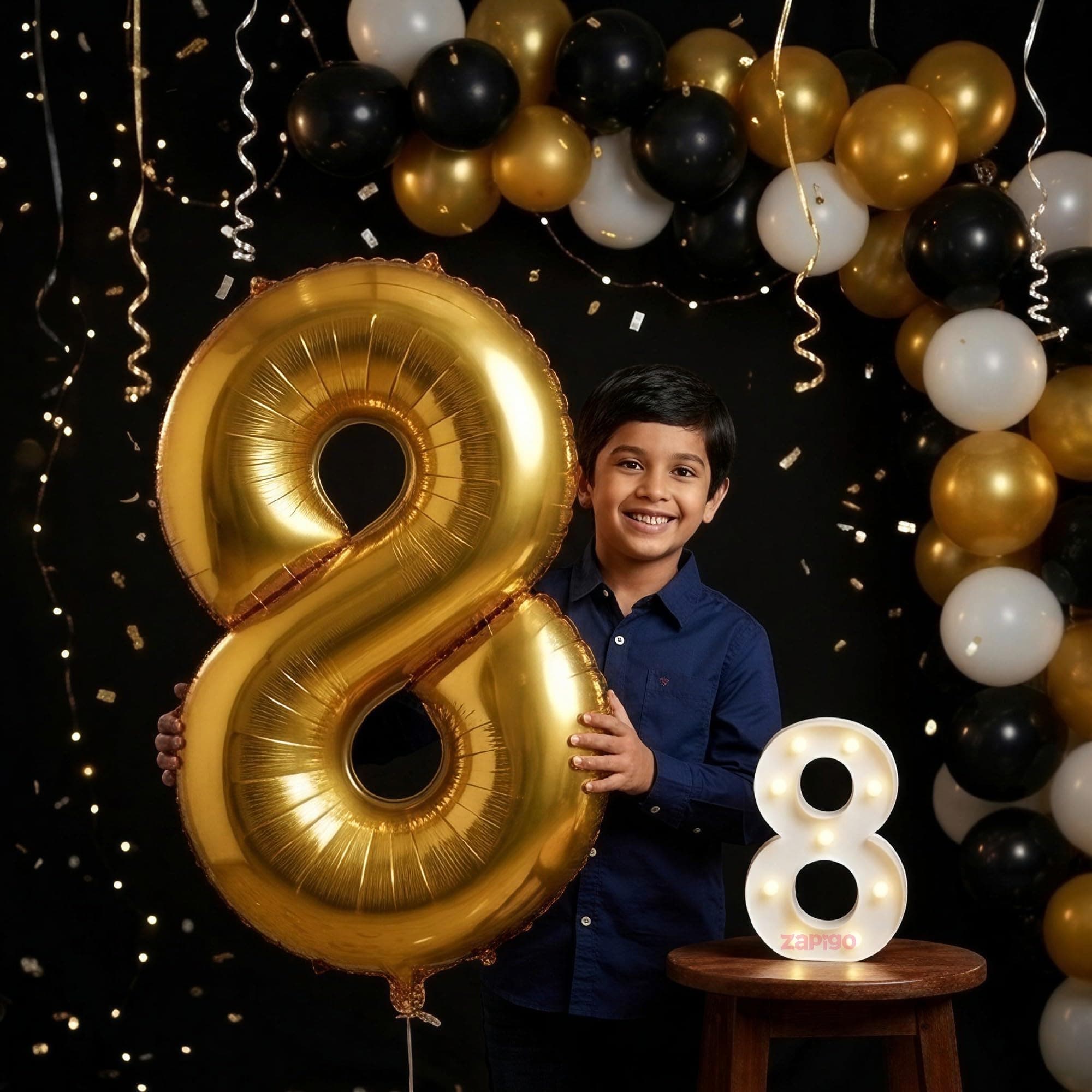 Balloonistics Gold 40-Inch Foil Number 8 Balloon with Matching LED Marquee Number Light - Combo Set for 8th Birthday, Anniversary, Party Decoration, Photo Booth Backdrop, Cake Table Decor thumbnail 1