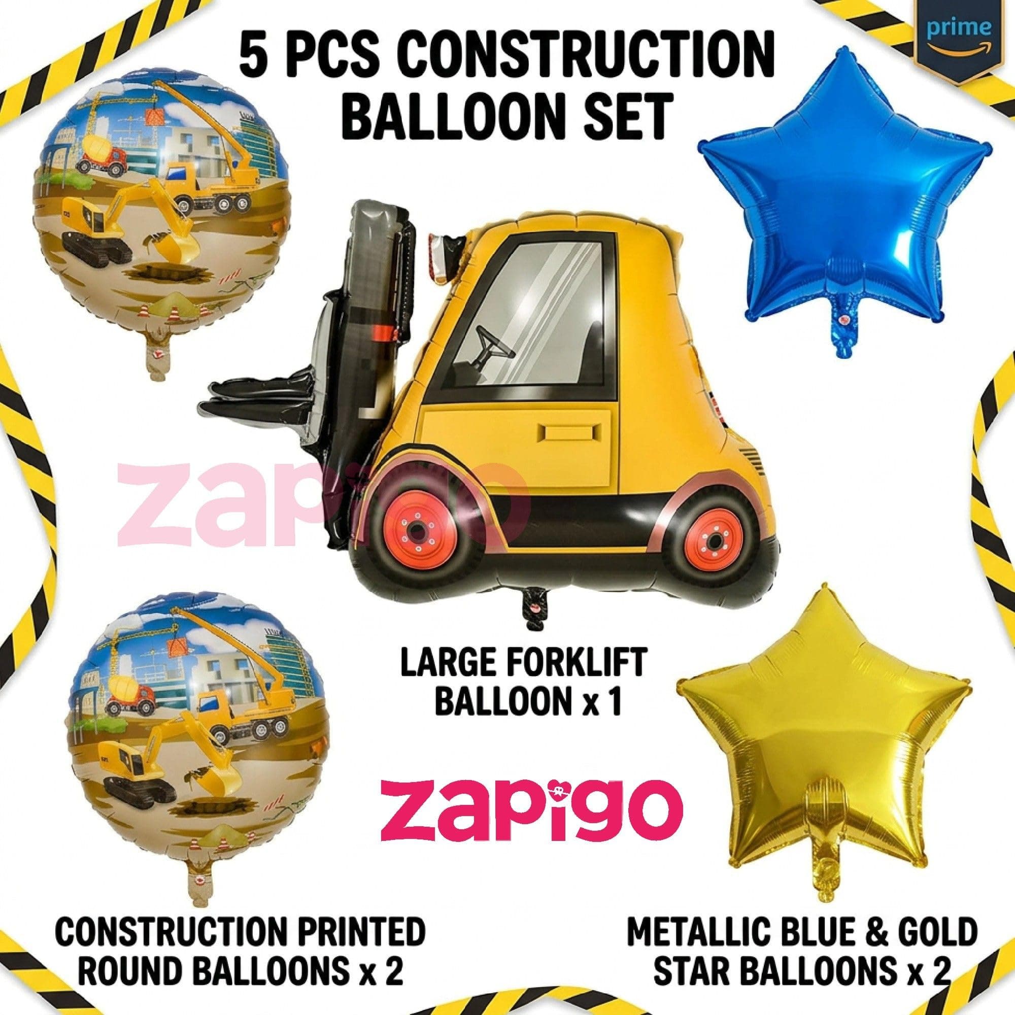 Balloonistics Fork Lift Construction Theme Happy Birthday Balloon Bouquet Pack Of 5 thumbnail 2