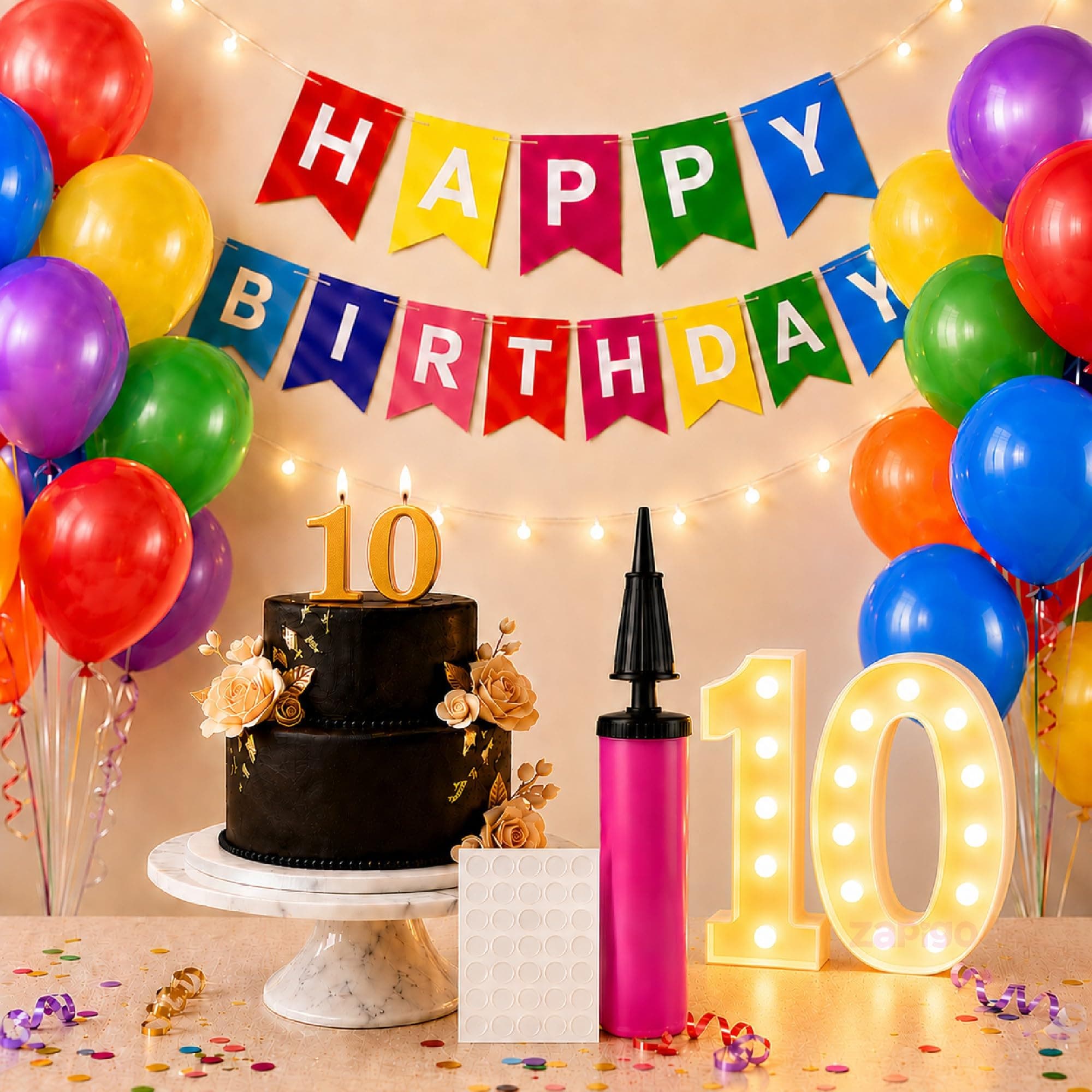 Balloonistics 55 Pcs 10th Birthday Decoration Kit – Number 10 Foil Balloons, Happy Birthday Banner, Latex Balloons & Arch Tools for Party Decorations, Milestone Celebrations, Photo Booth Backdrop thumbnail 1