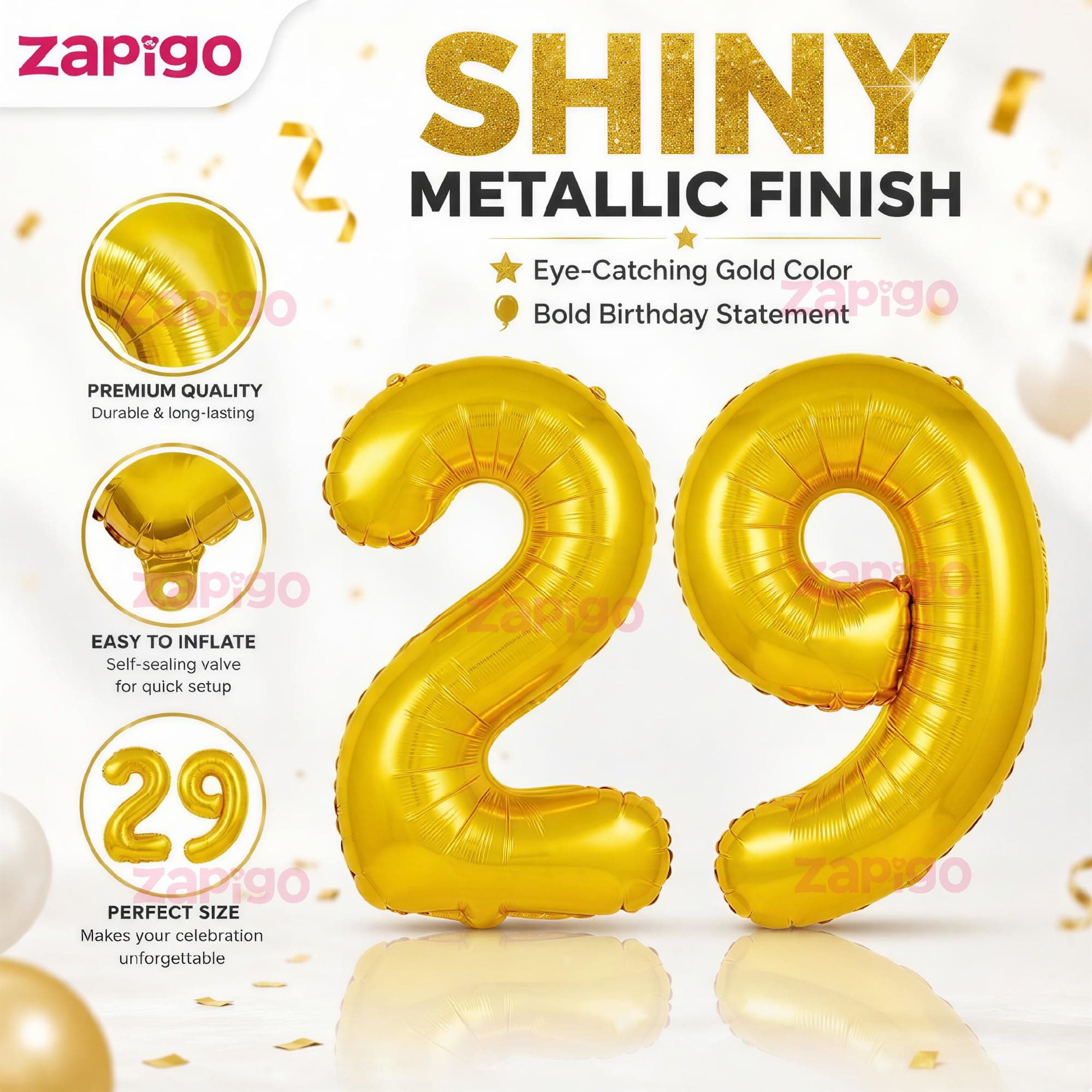 Balloonistics Number 29 Gold Foil Balloon – 17-Inch Metallic Gold “29” Balloon for 29th Birthday & Last Year of Twenties Party Decorations (Gold, Pack of 2) thumbnail 6