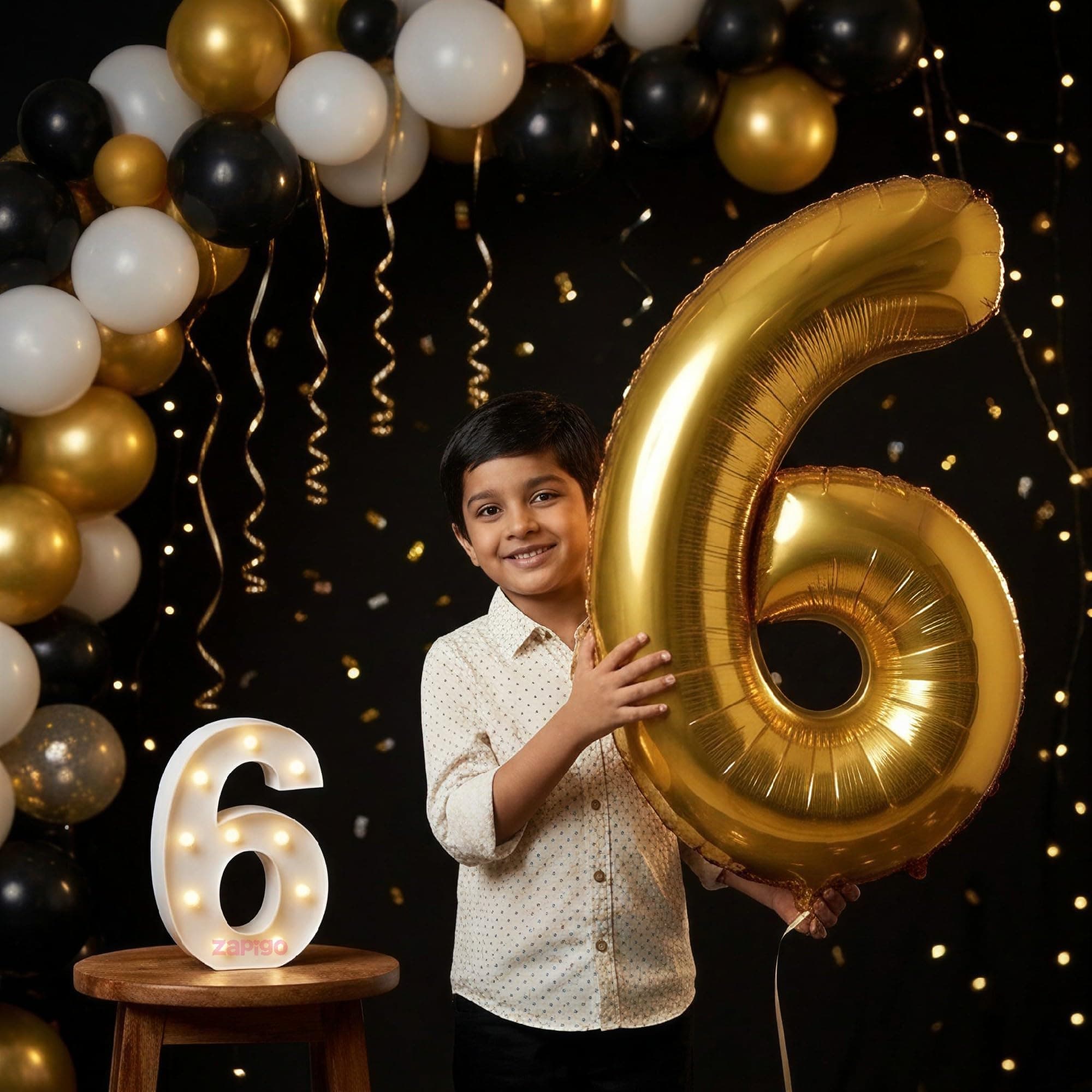 Balloonistics Gold 40-Inch Foil Number 6 Balloon with Matching LED Marquee Light - Combo Set for 6th Birthday, Anniversary, Party Decoration, Photo Booth Backdrop thumbnail 1