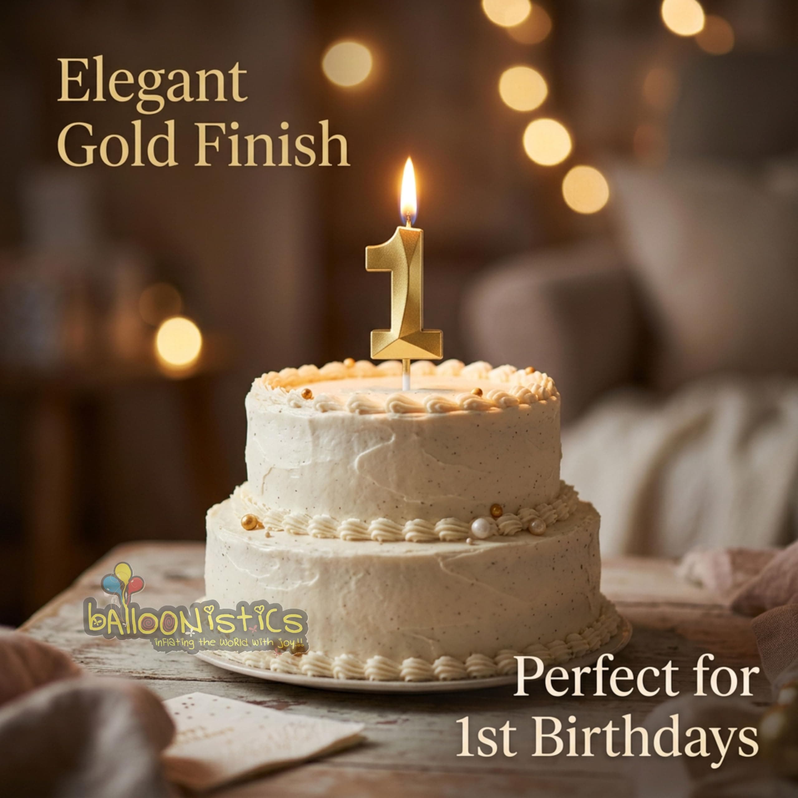 Balloonistics Gold Number 1 Birthday Candle - 3D Metallic Cake Topper for 1st Birthday, Anniversary, Party & Celebration Cake Decoration thumbnail 2