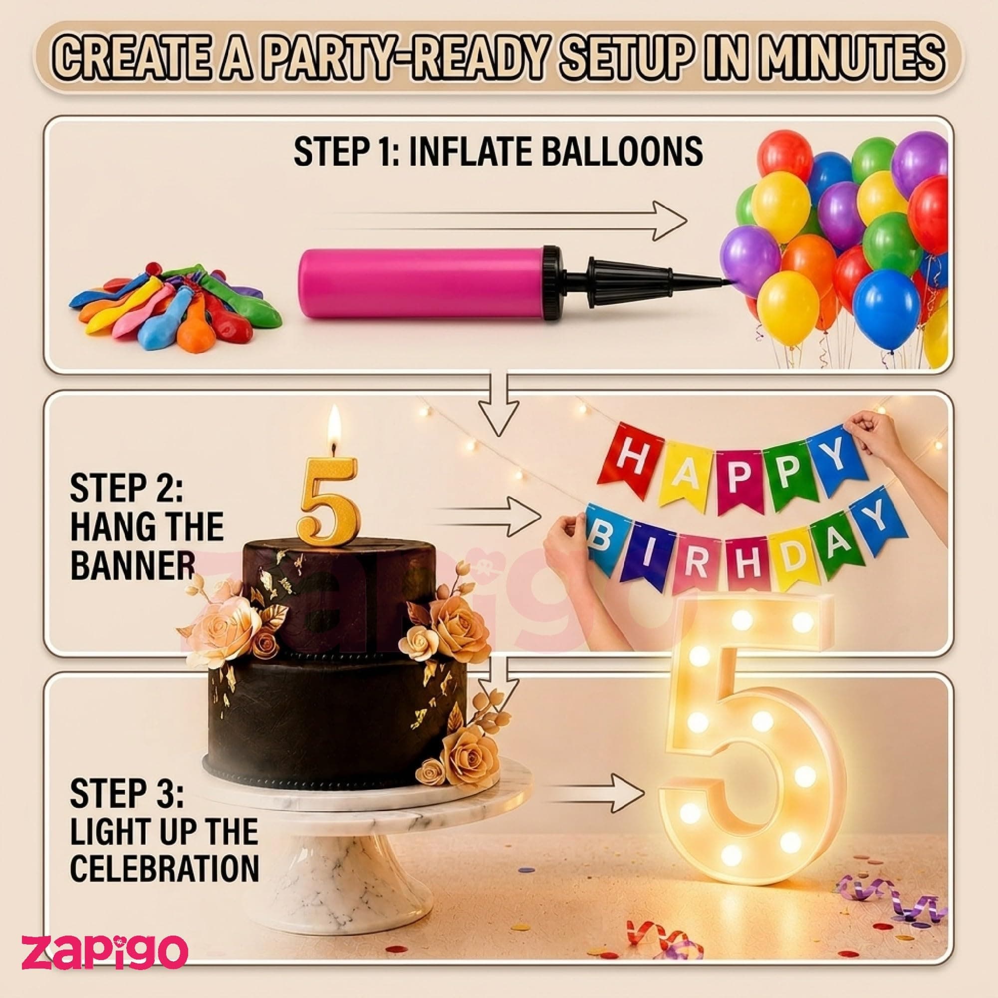Balloonistics 55-Piece 5th Birthday Decoration Kit – Number 5 Foil Balloon, Happy Birthday Banner, Latex Balloons & Arch Tools for Party Room Decoration, Balloon Arch, Photo Booth Backdrop thumbnail 5