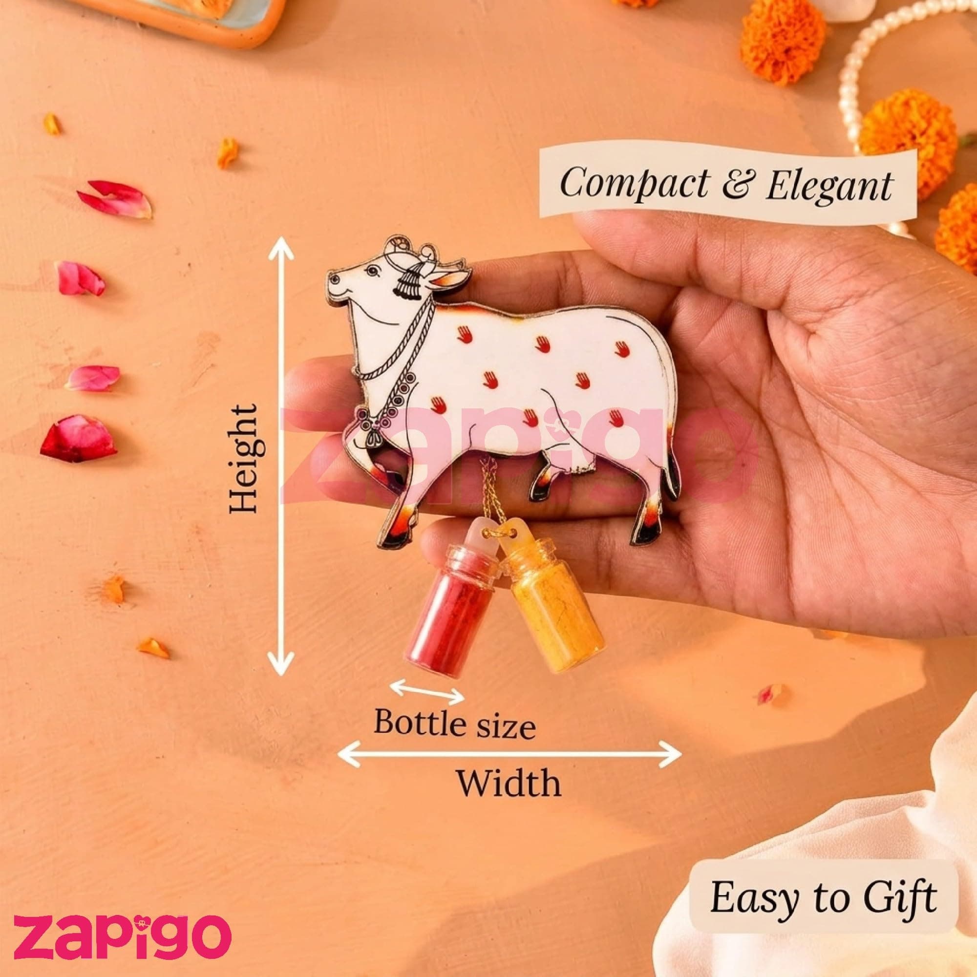 Habba Cow Design Haldi Kumkum Set, Pasupu Kumkum Dome Glass Bottle, Traditional Pooja Return Gift for Diwali, Navratri, Varalakshmi Vratham, Wedding & Festivals - Pack of 5 thumbnail 6