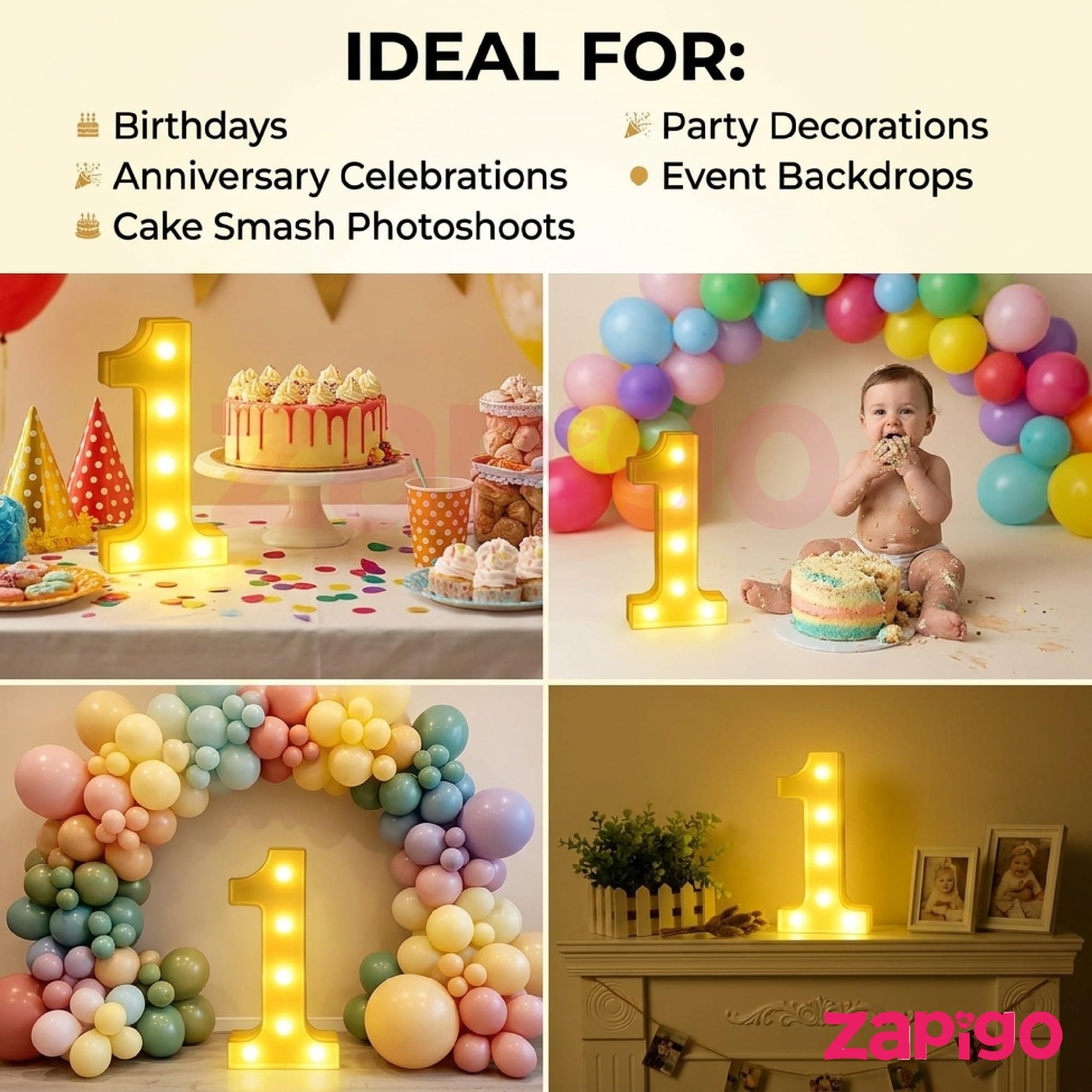 Balloonistics Warm White LED Marquee Number 1 Light - 9-Inch Cordless Battery-Operated Night Light - Standing Sign for First Birthday, Anniversary, Wedding & Home Decor (Number 1) thumbnail 6