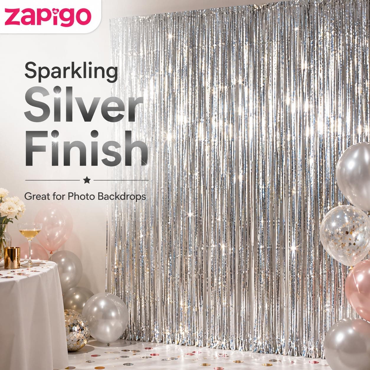 Balloonistics Silver Metallic Fringe Foil Curtain – 3 × 6 Feet Shimmer Tinsel Backdrop for Birthday, Wedding, Anniversary & Photo Booth Decoration (Silver) thumbnail 3