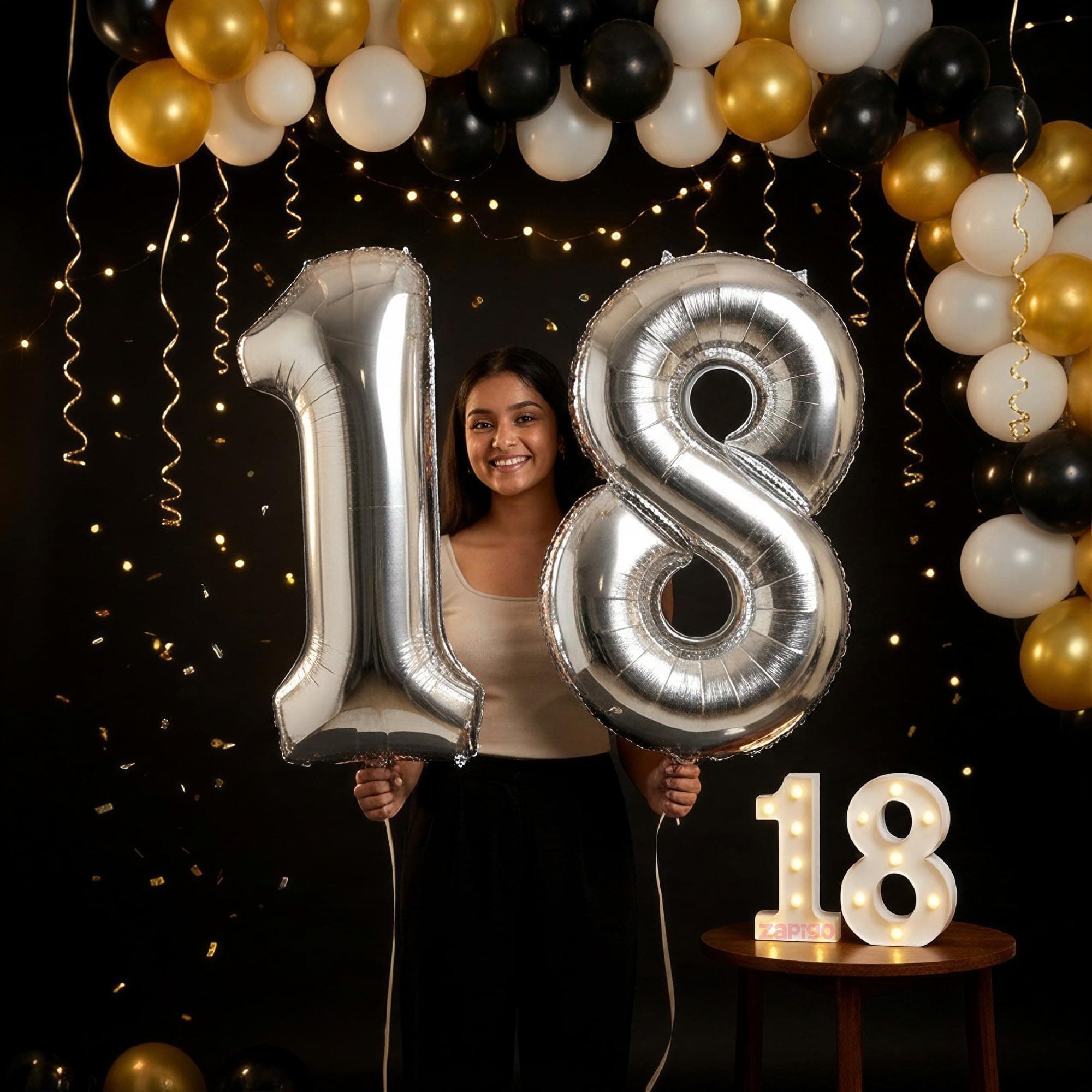 Balloonistics Silver 40-Inch Foil Number 18 Balloon with Matching LED Marquee Light - Combo Set for 18th Birthday, Anniversary, Party Decoration, Photo Booth Backdrop thumbnail 1