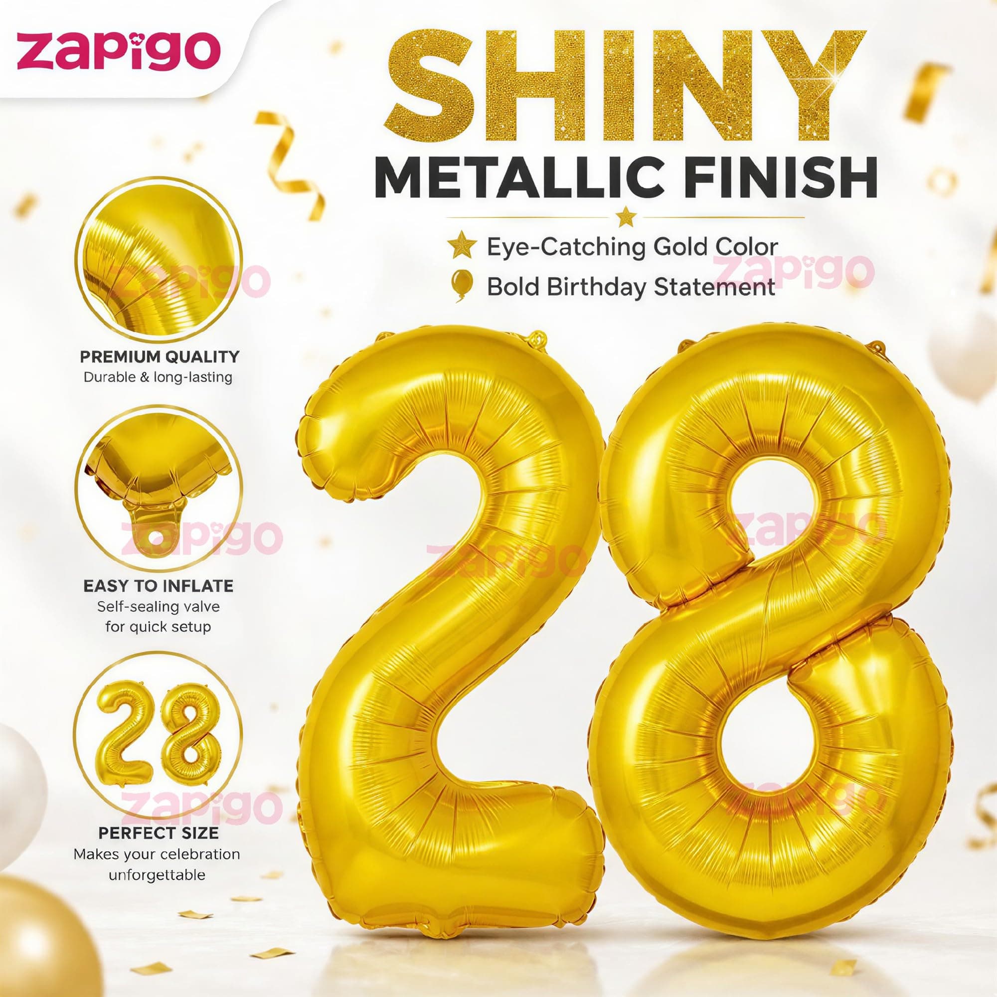 Balloonistics Gold Foil Number 28 Balloon | 16 Inch | Birthday & Anniversary Party Decoration thumbnail 6