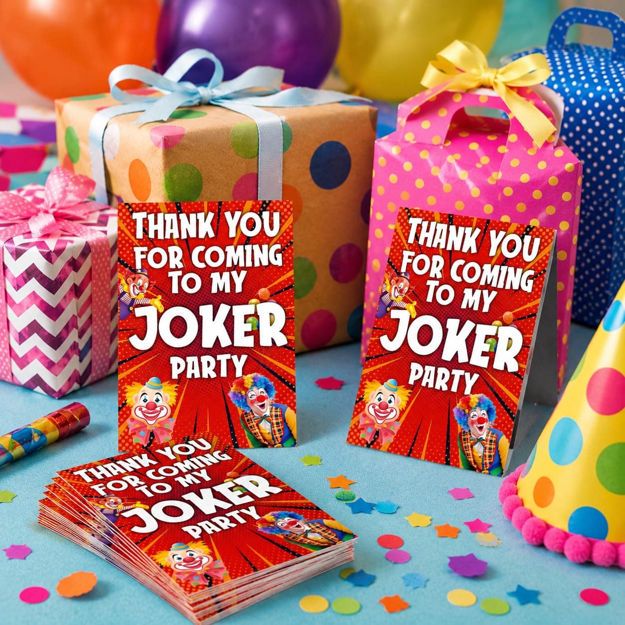 Balloonistics Joker Theme Thank You Cards - Pack of 20 Grinning Villain Appreciation Notes - Premium Cardstock Purple & Green "Why So Serious" Stationery, Gotham City Party Favors for Fans (Thank you Cards - Pack of 20)