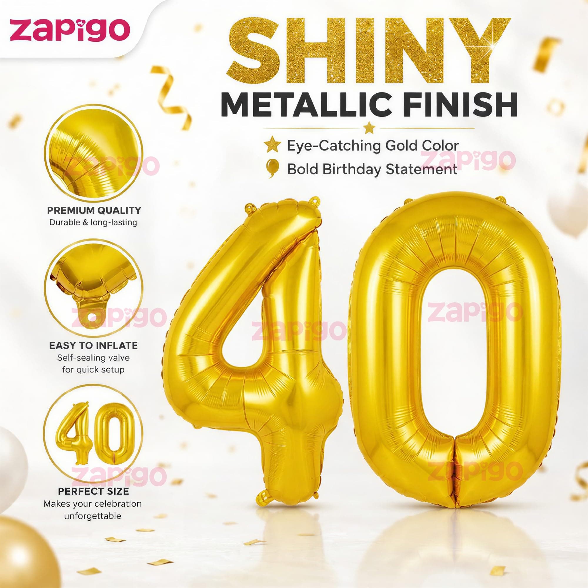 Balloonistics Number 40 Gold Foil Balloon – 17-Inch Metallic '40' Balloon Pack of 2 for 40th Birthday, Fabulous Forty & Milestone Party Decoration thumbnail 6