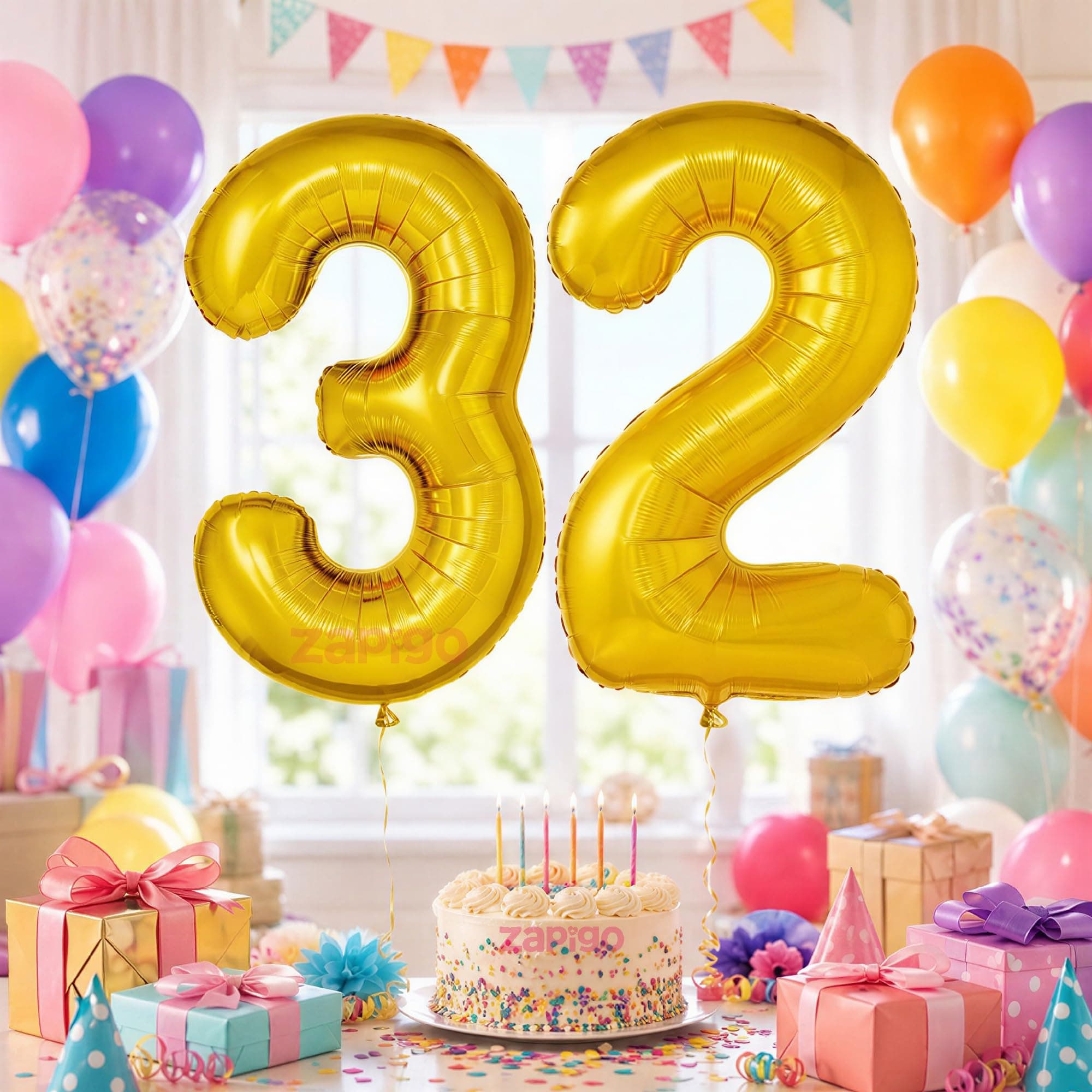 Balloonistics Gold Number 32 Foil Balloon – Large Metallic Gold Number Thirty Two Balloon for 32nd Birthday, Anniversary & Party Decorations (Gold, Number 32) thumbnail 1